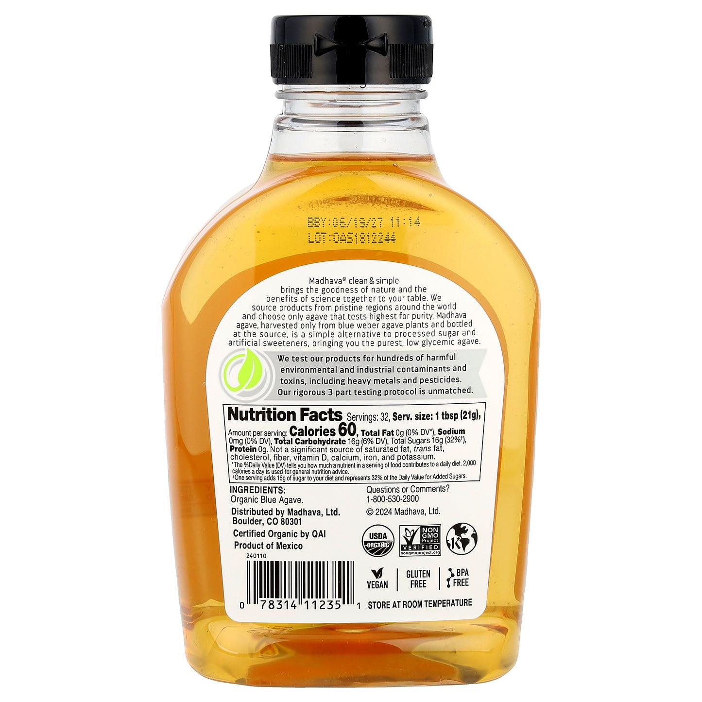 Madhava, Organic Light Agave, 23.5 oz (667 g)