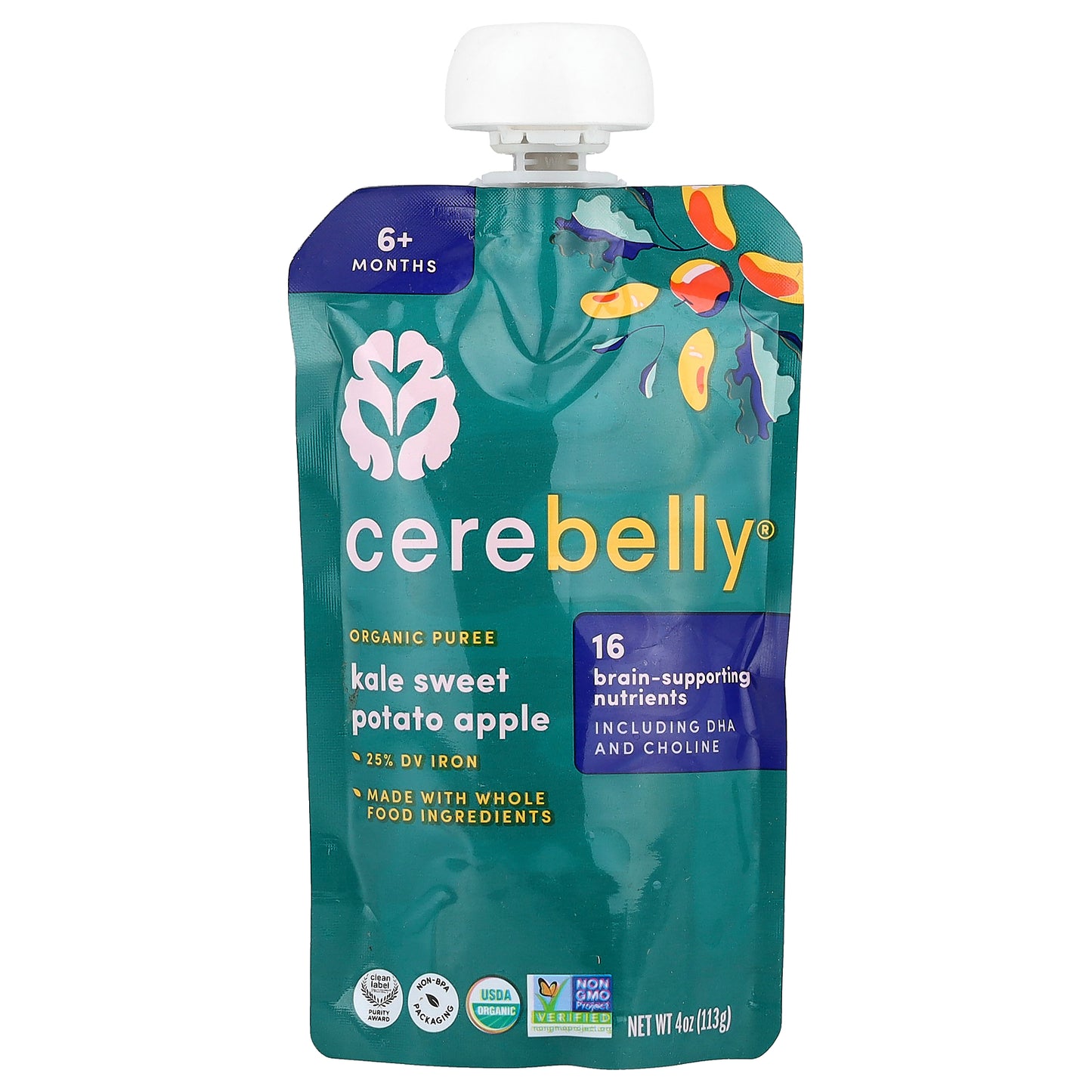 Cerebelly, Organic Puree, 6+ Months, Kale, Sweet Potato, Apple, 6 Pouches, 4 oz (113 g) Each
