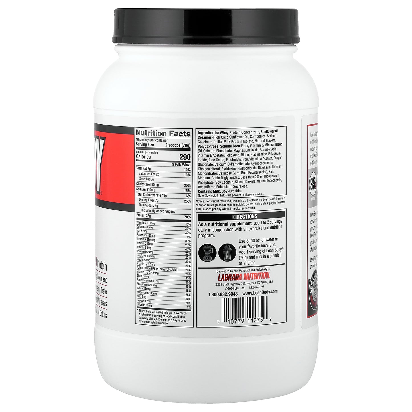 Labrada Nutrition, Lean Body®, Protein Shake Drink Mix, Strawberry, 2.47 lb (1,120 g)