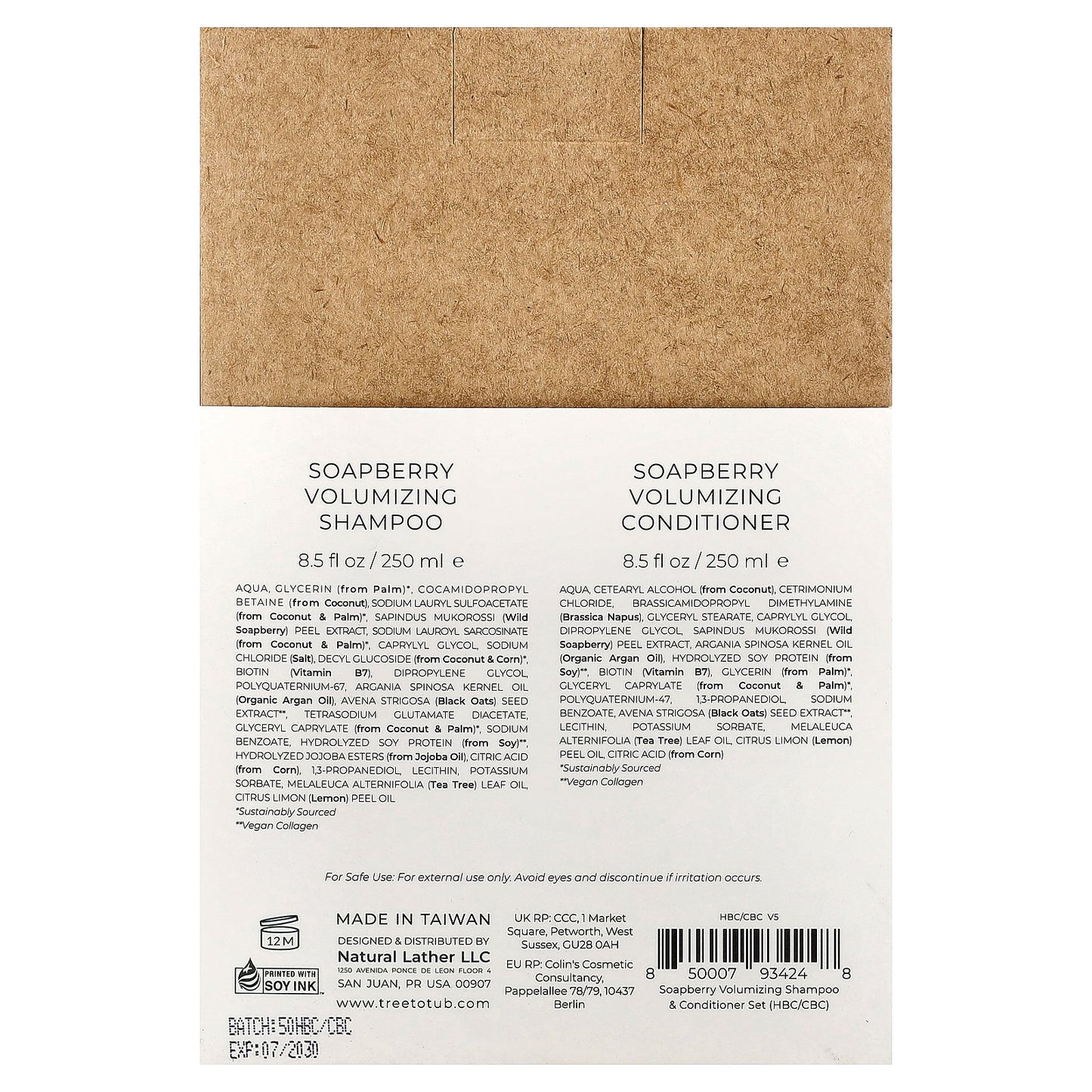 Tree To Tub, Soapberry, Volumizing Shampoo & Conditioner Set, For Fine & Flat Hair, Sicilian Lemon & Tea Tree, 2 Piece Set, 8.5 fl oz (250 ml) Each