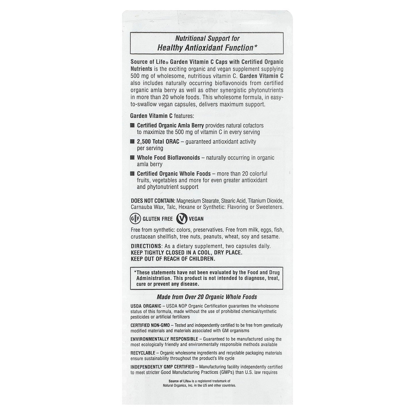 NaturesPlus, Source of Life Garden®, Vitamin C, Amla Berry, 60 Vegan Capsules