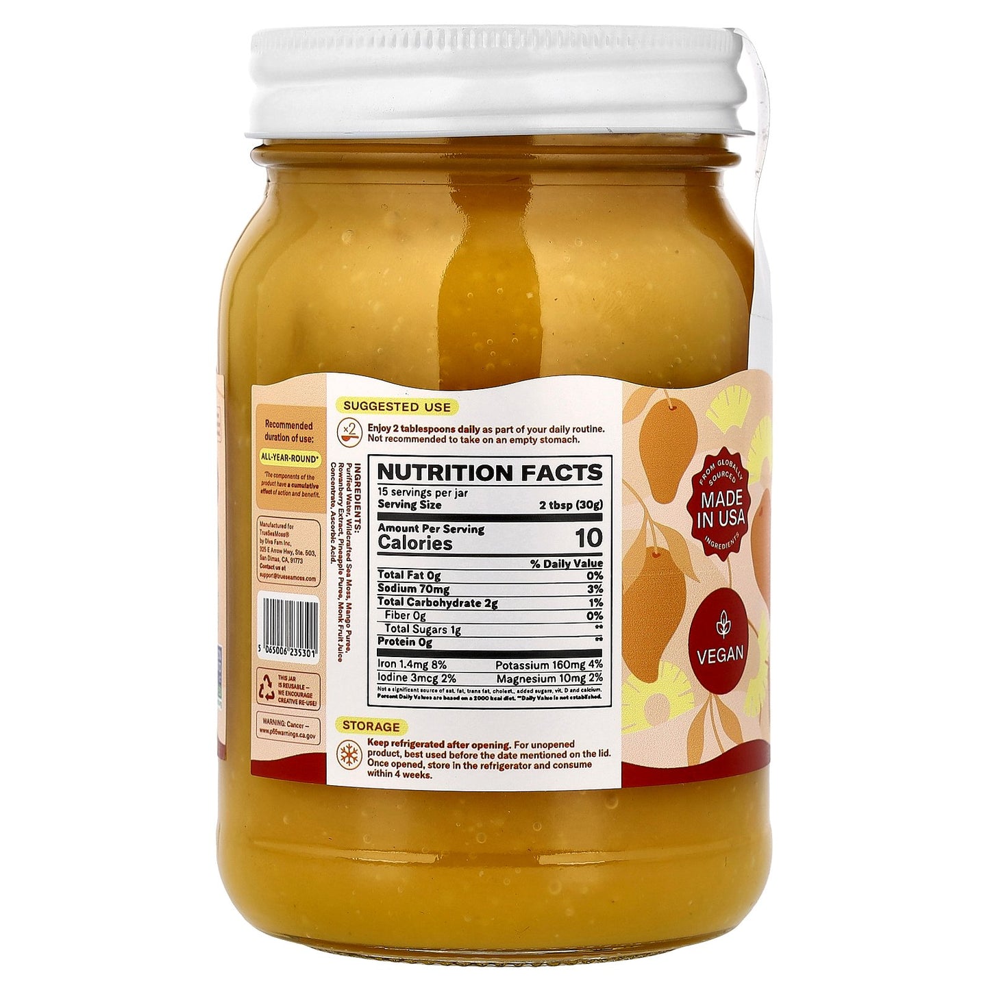 True Sea Moss, Sea Moss Gel Superfood, Mango and Pineapple, 16 fl oz (473 ml)