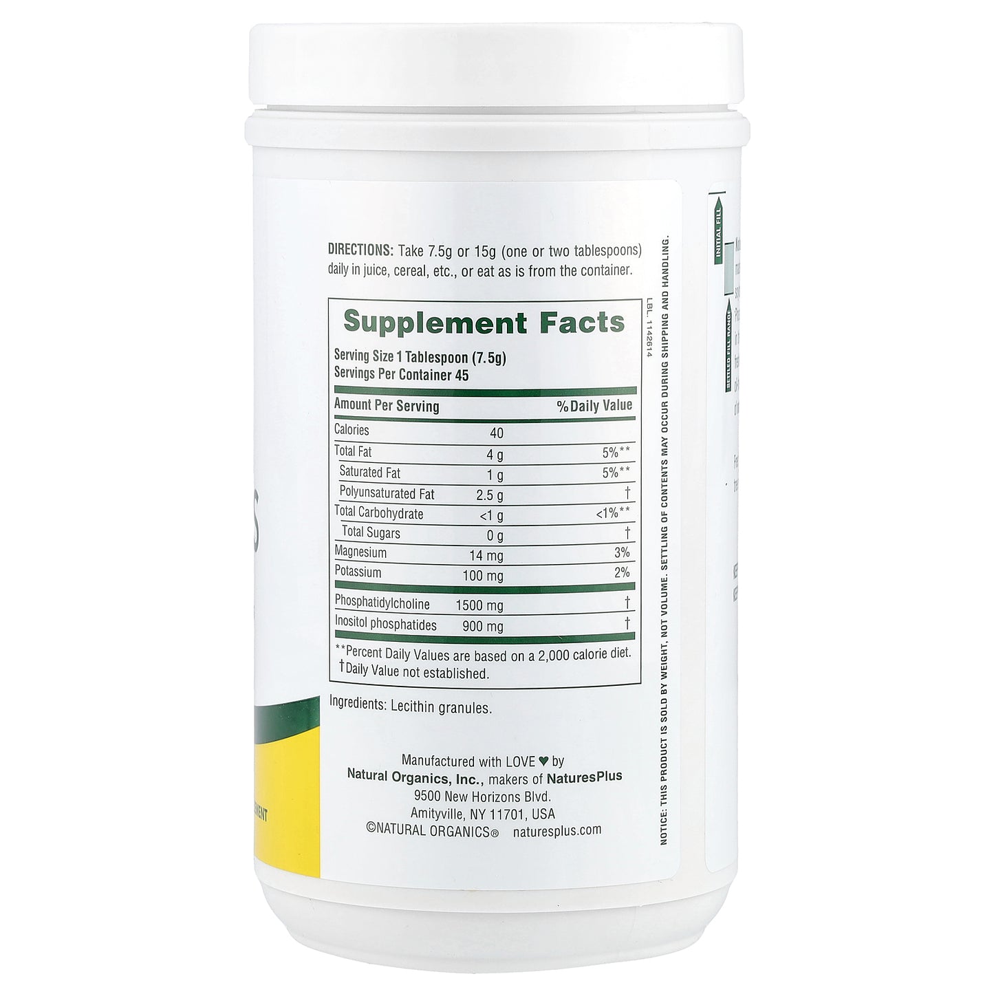 NaturesPlus, Natural Soy Lecithin Granules, 0.74 lb (337.5 g)