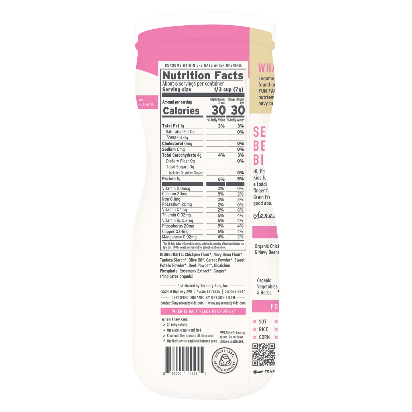 Serenity Kids, Organic Grain Free Puffs, Carrot & Beet, 1.5 oz (42 g)