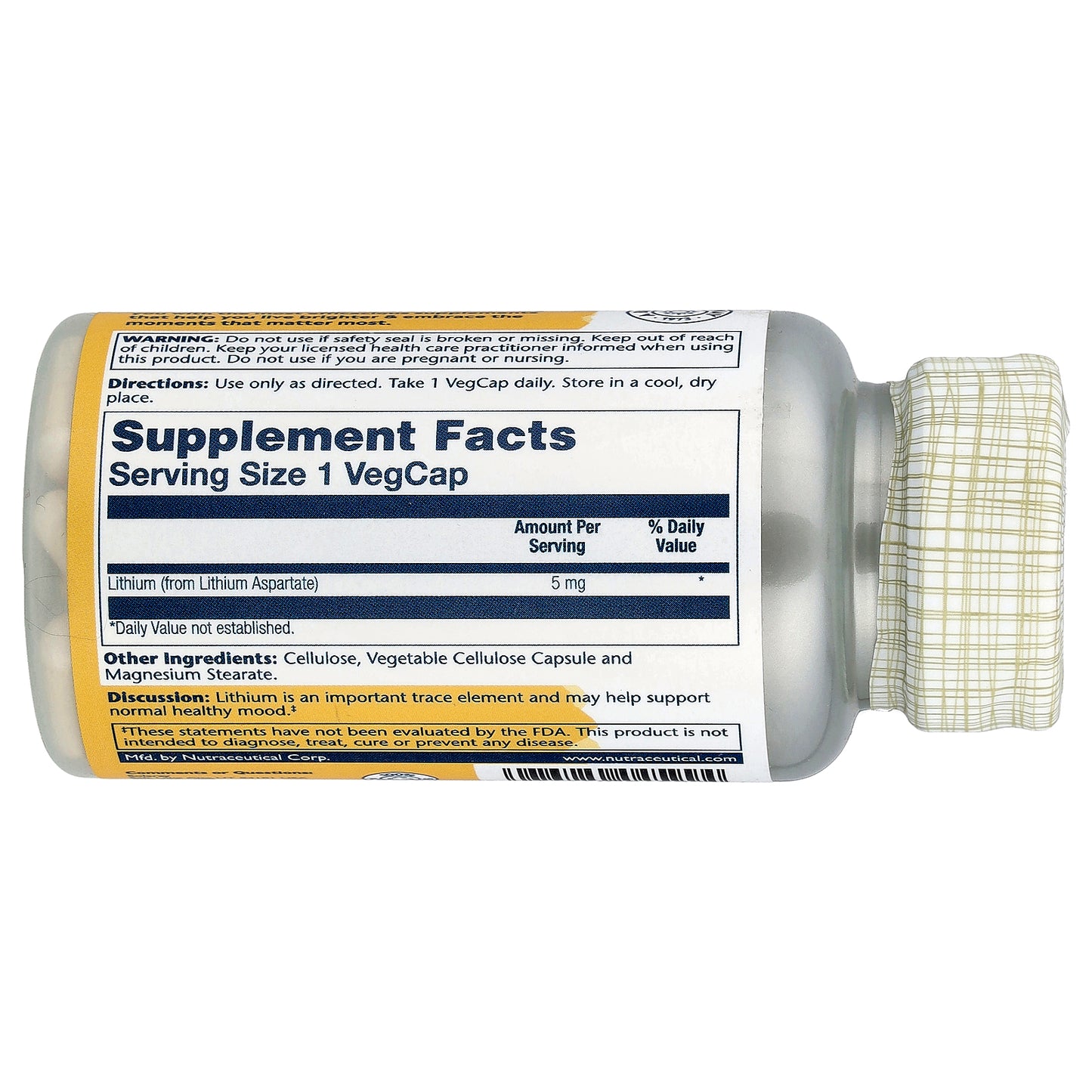 Solaray, Lithium Aspartate, 5 mg, 100 VegCaps