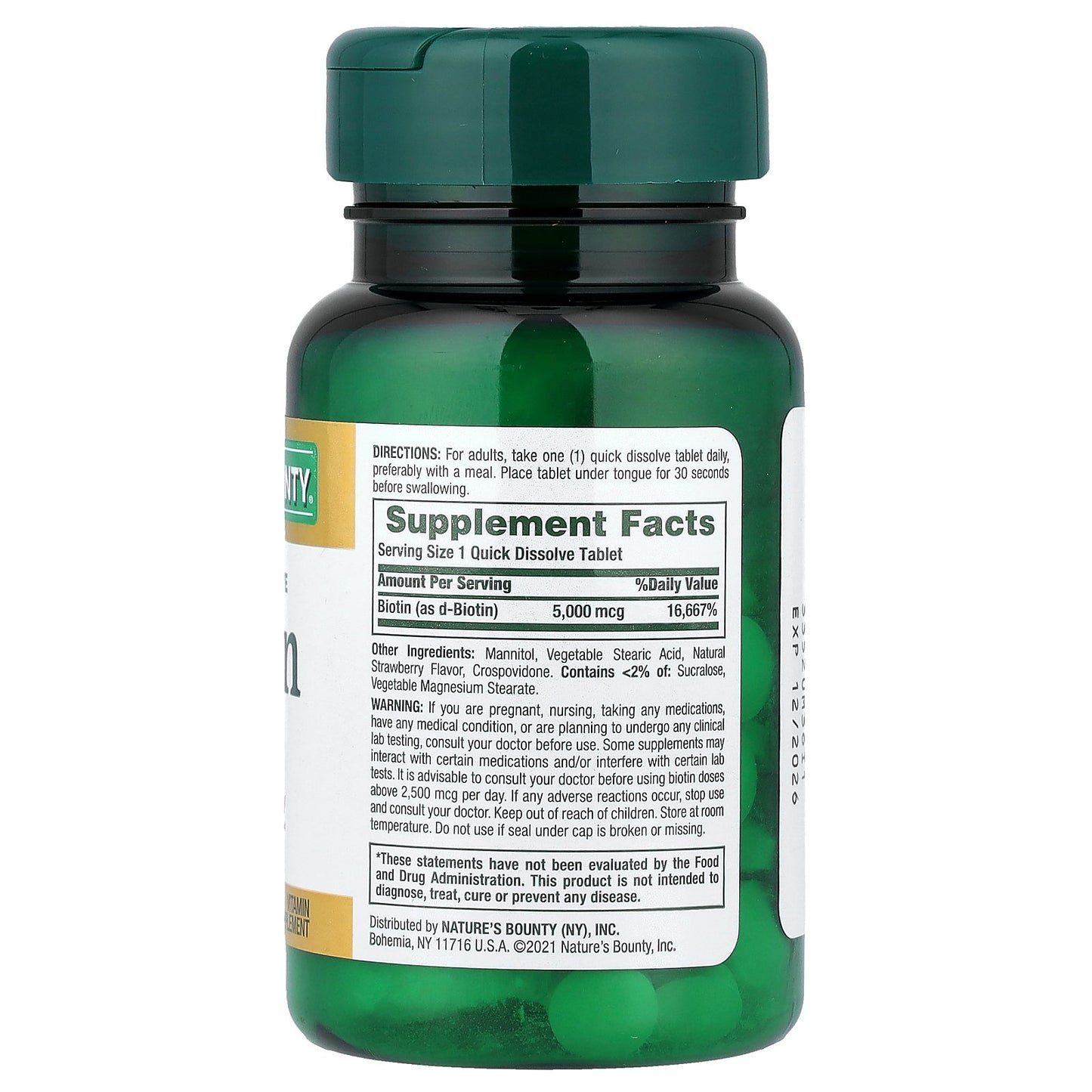 Nature's Bounty, Biotin, Strawberry, 5,000 mcg, 60 Quick Dissolve Tablets