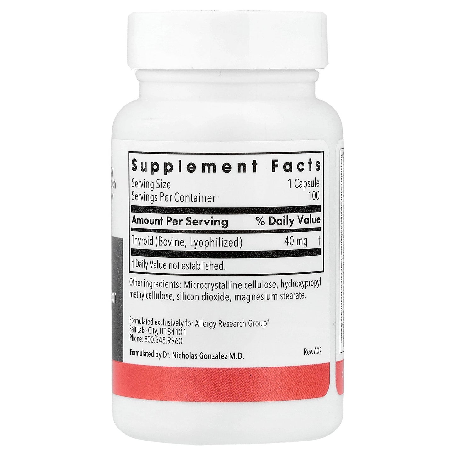 Allergy Research Group, Thyroid, Natural Glandular, 40 mg, 100 Vegetarian Capsules