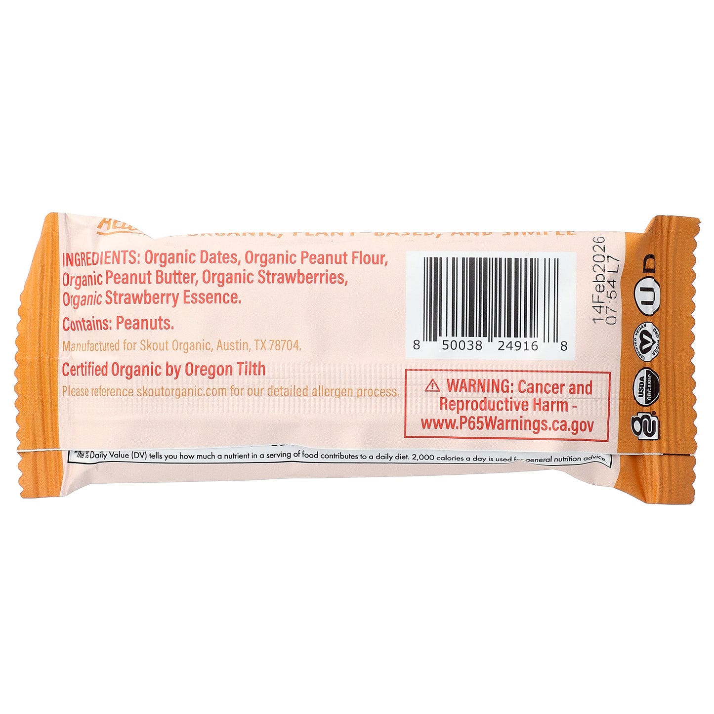 Skout Organic, Protein Bar, Peanut Butter & Jelly, 1.9 oz (55 g)