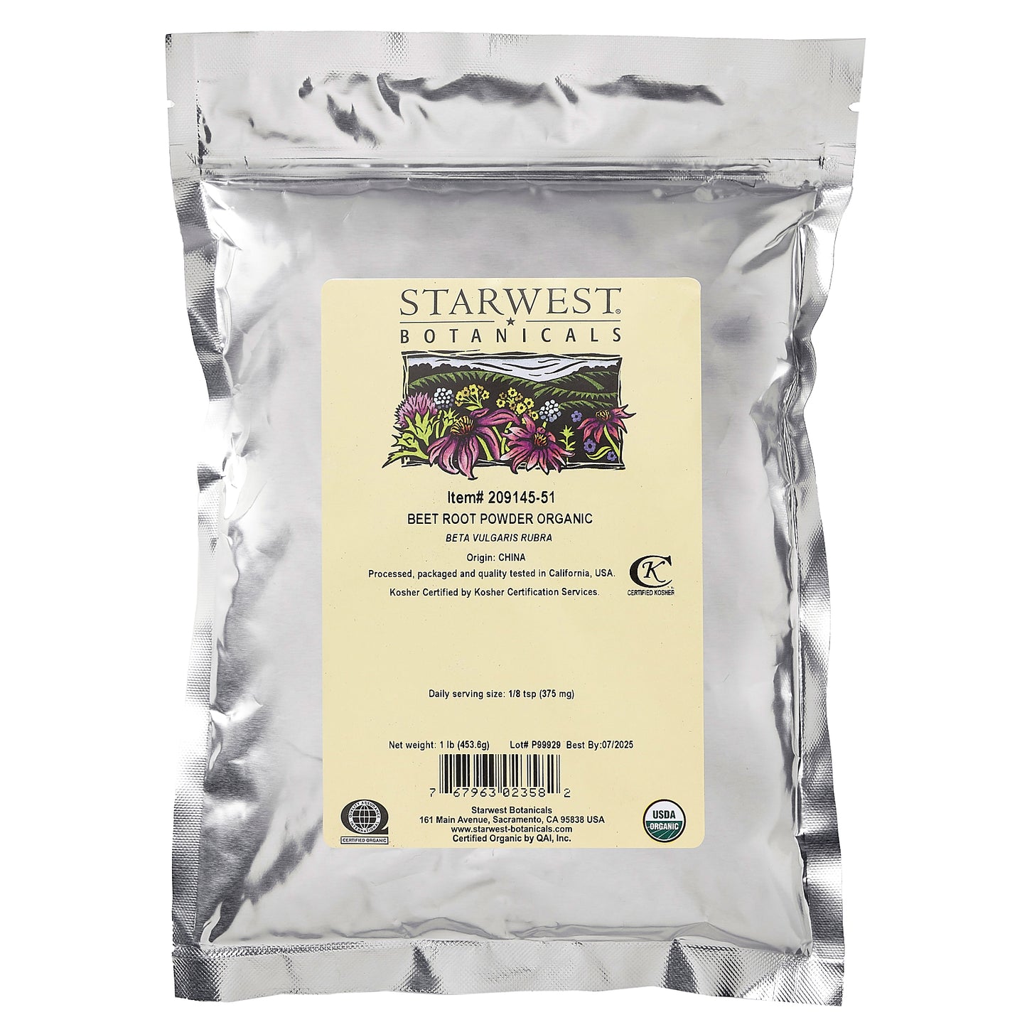 Starwest Botanicals, Organic Beet Root Powder, 1 lb (453.6 g)