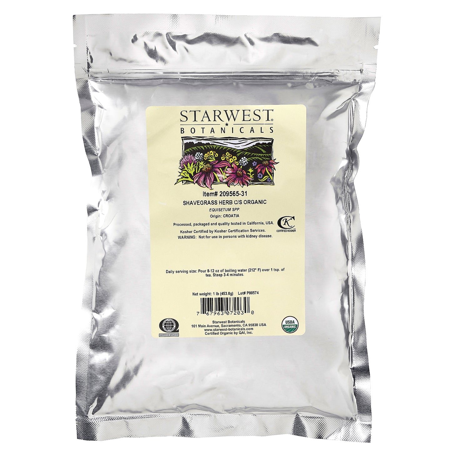 Starwest Botanicals, Organic Shavegrass Herb, Cut & Sifted, 1 lb (453.6 g)