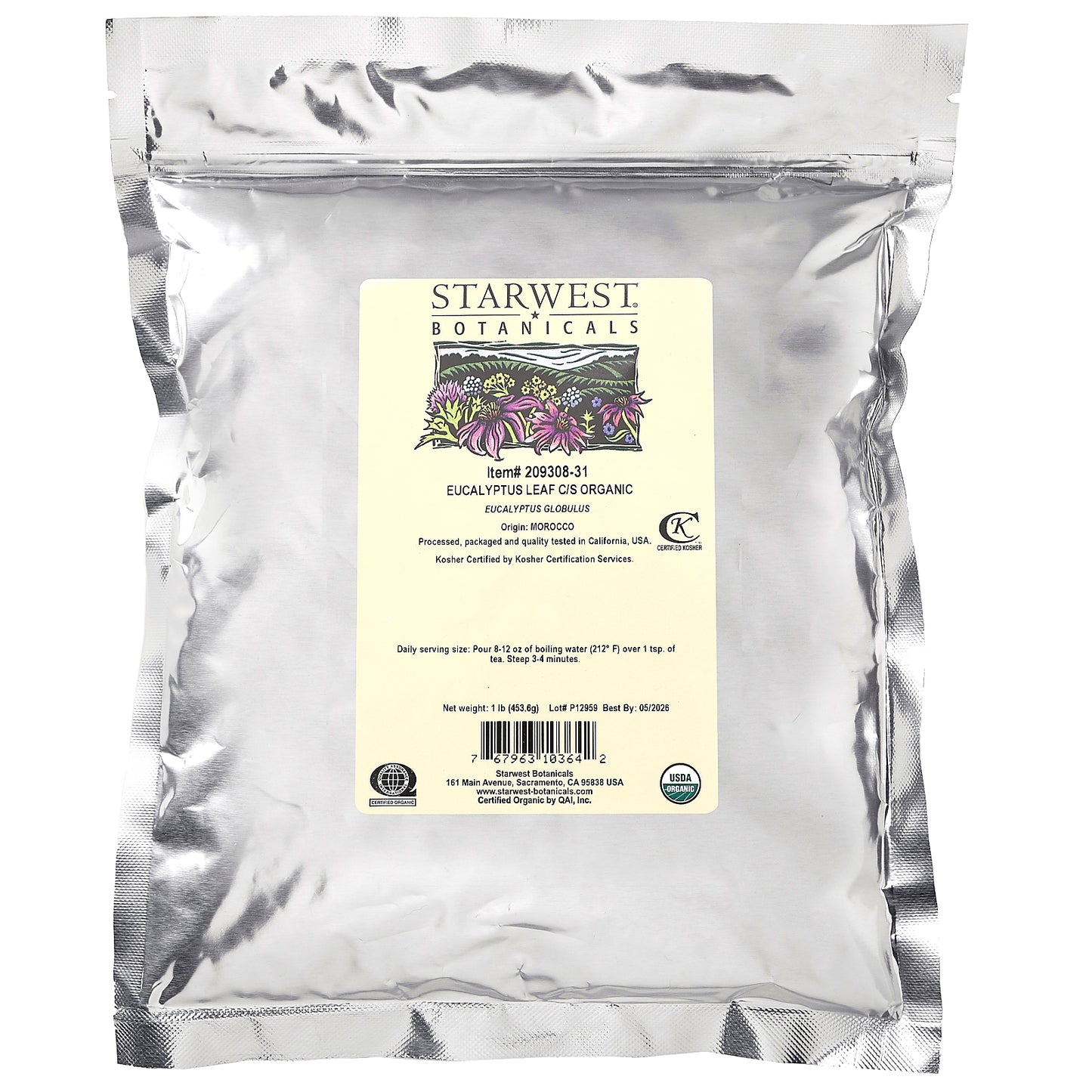 Starwest Botanicals, Organic Eucalyptus Leaf, Cut & Sifted, 1 lb (453.6 g)