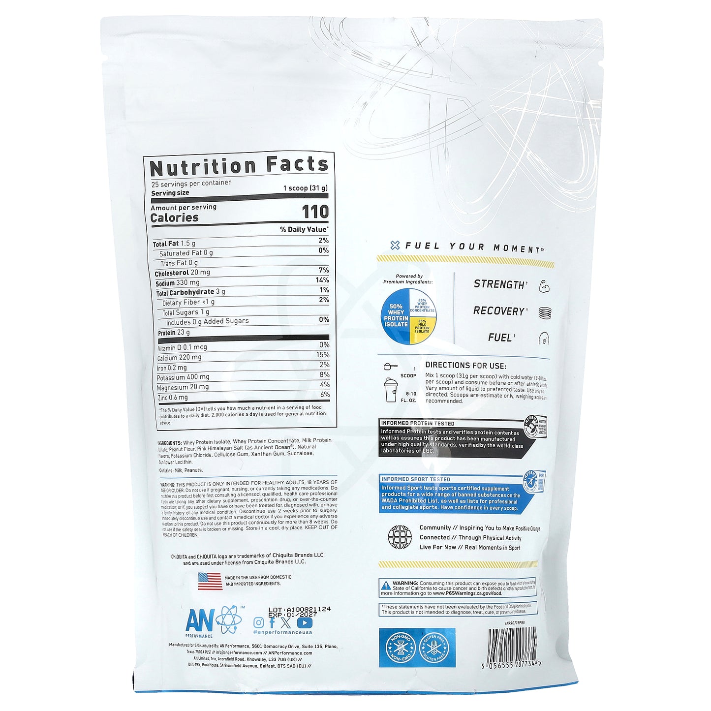 AN Supps, Performance, Hybrid Protein, Chiquita®, Banana Peanut Butter, 1.65 lb (750 g)