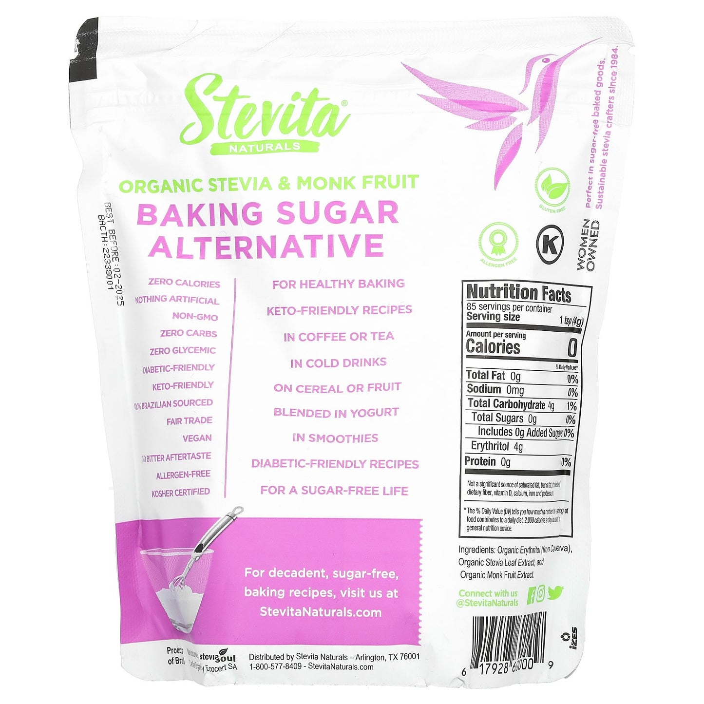 Stevita Naturals, Baking Sugar Alternative, Organic Stevia & Monk Fruit, 12 oz (341 g)