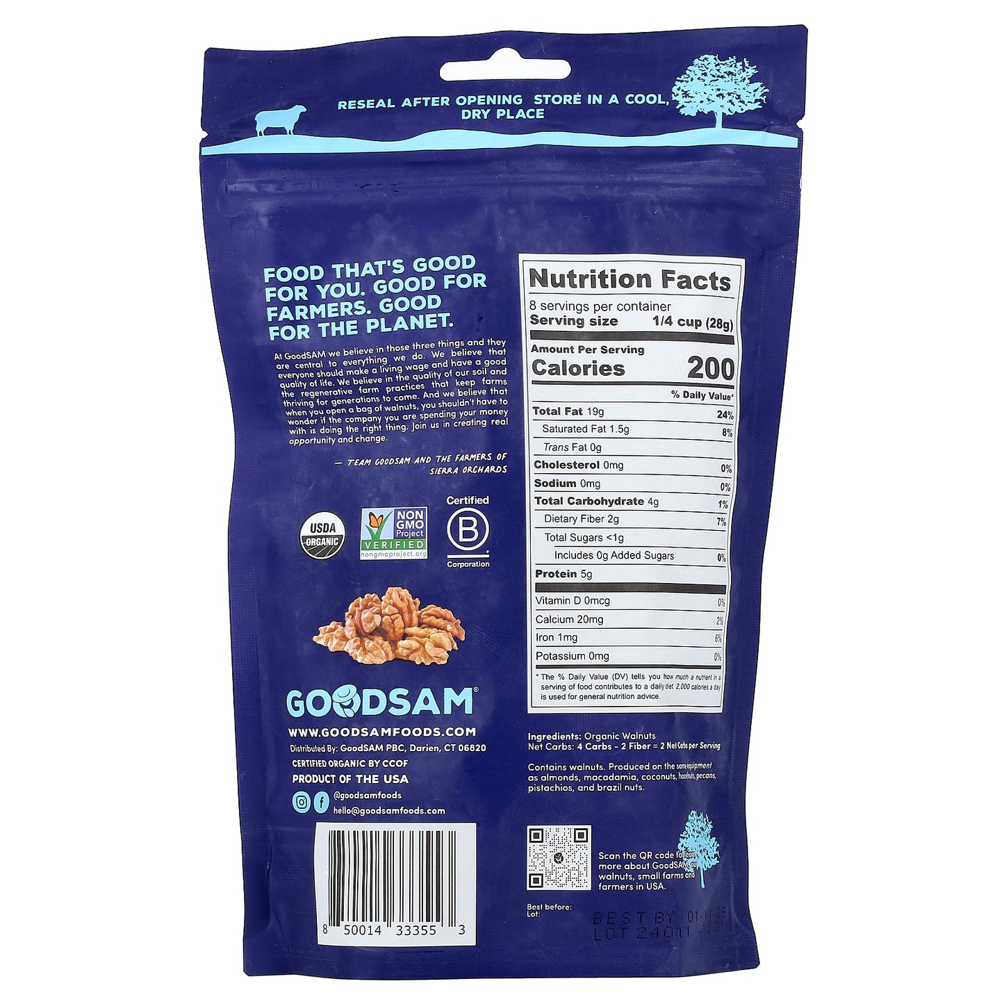 GoodSam, Organic Raw Walnuts, Halves & Pieces, 8 oz (227 g)