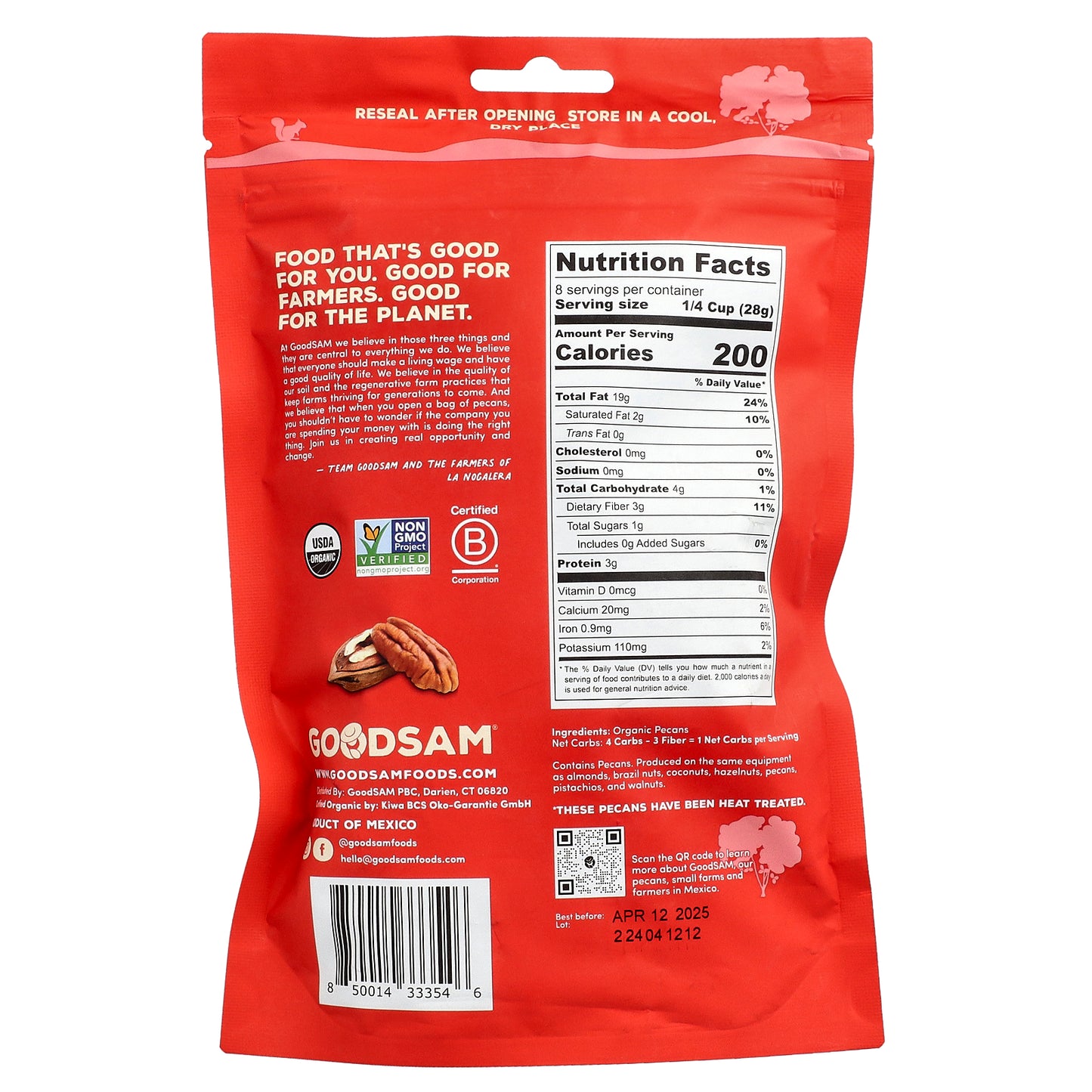 GoodSam, Organic Pecan Halves, Raw & Unsalted, 8 oz (227 g)