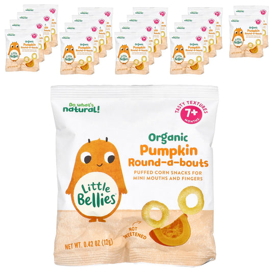 Little Bellies, Organic Pumpkin Round-A-Bouts, 7+ Months, 18 Bags, 0.42 oz (12 g) Each