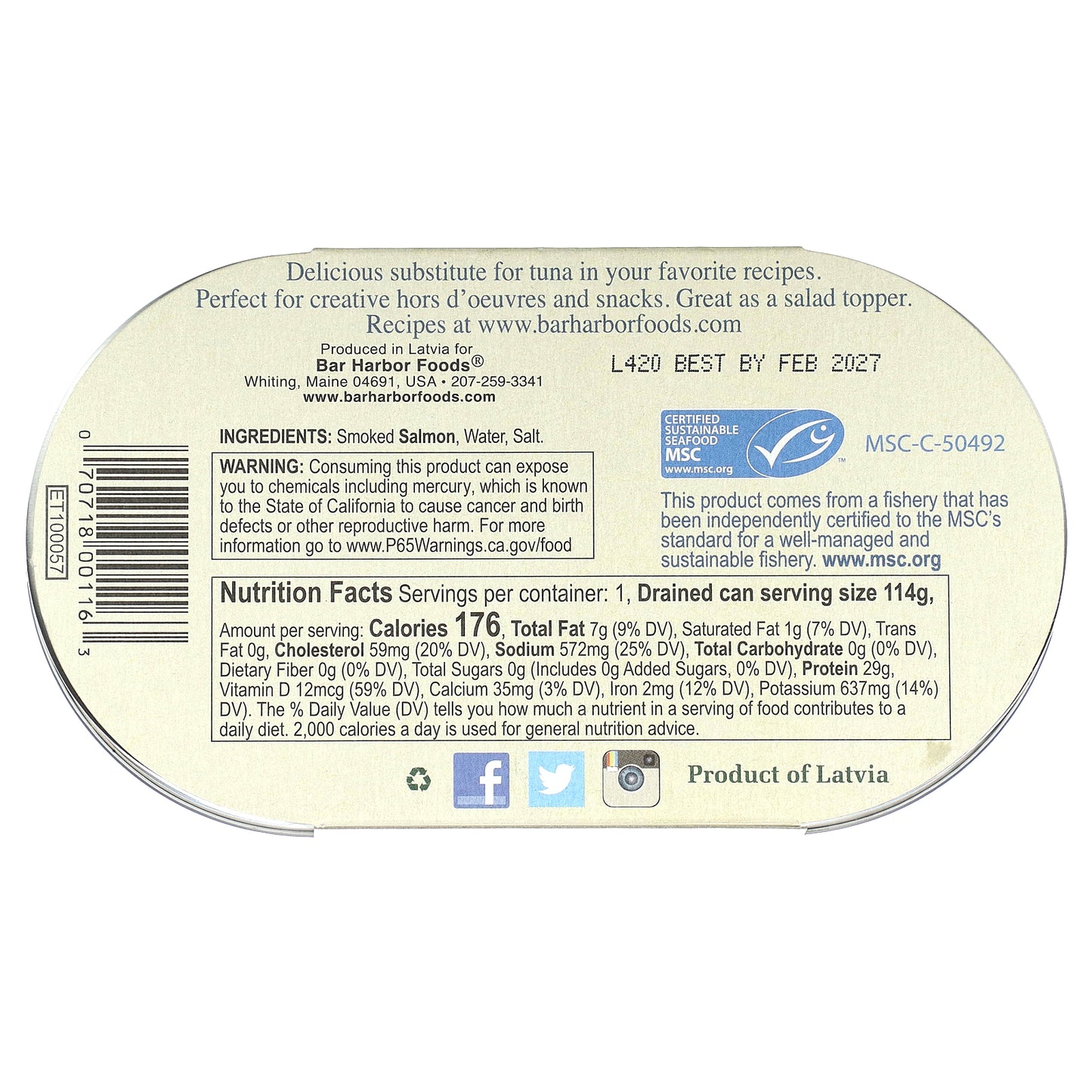 Bar Harbor, Wild Smoked Alaskan Salmon Fillets, 6.7 oz (190 g)