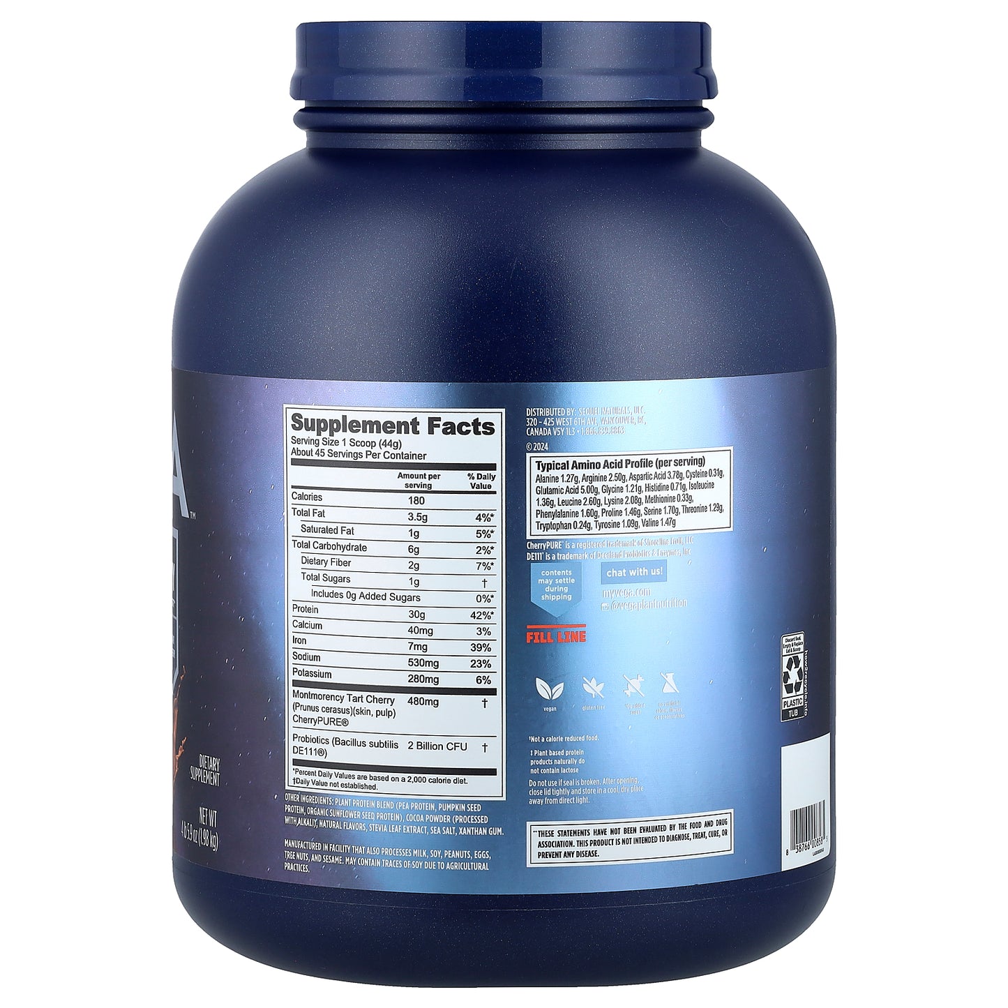 Vega, Plant-Based Protein, Performance Protein + Recovery, Creamy Chocolate, 4 lb 5.9 oz (1.98 kg)