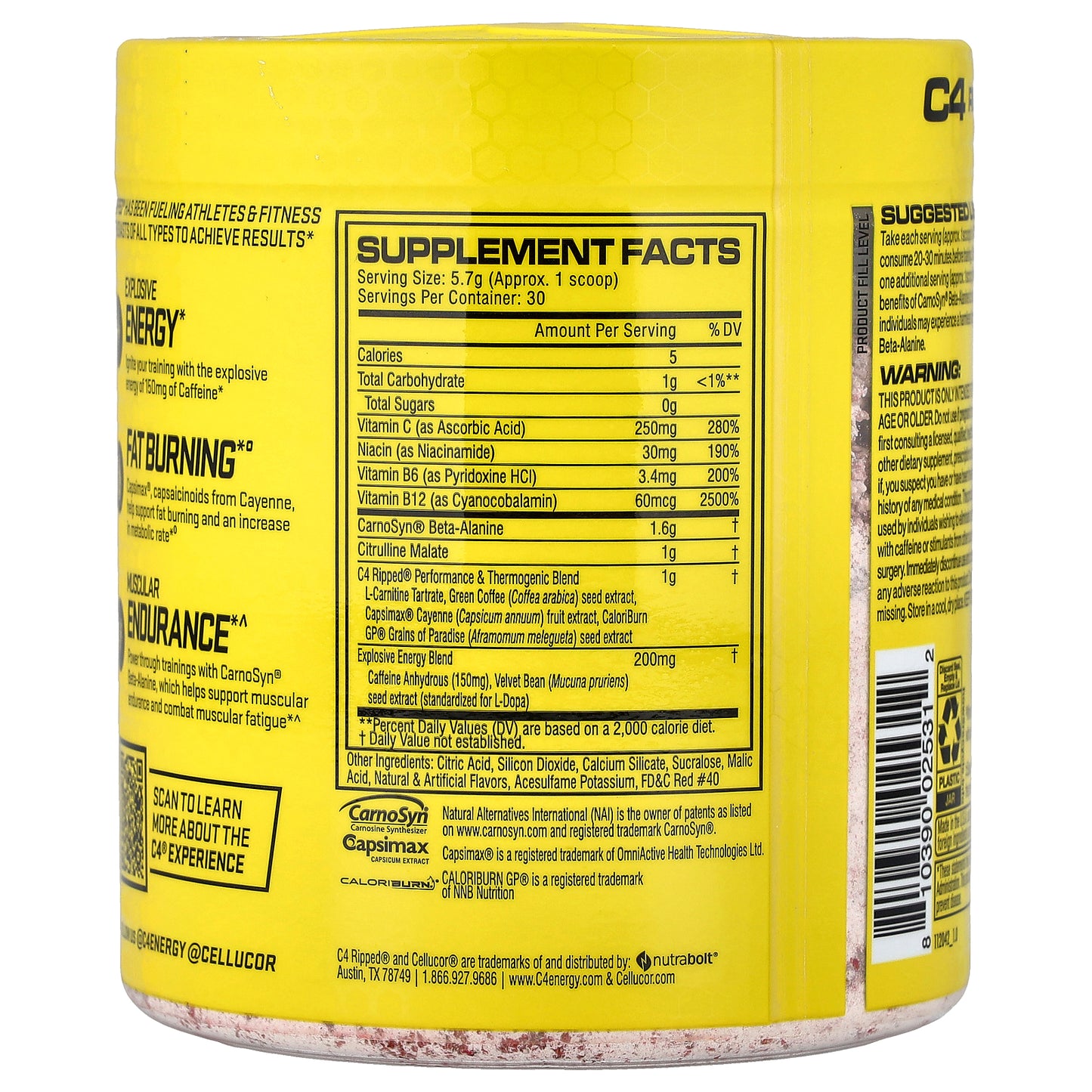 C4 / Cellucor, Ripped®, Pre-Workout, Cherry Limeade, 6 oz (171 g)