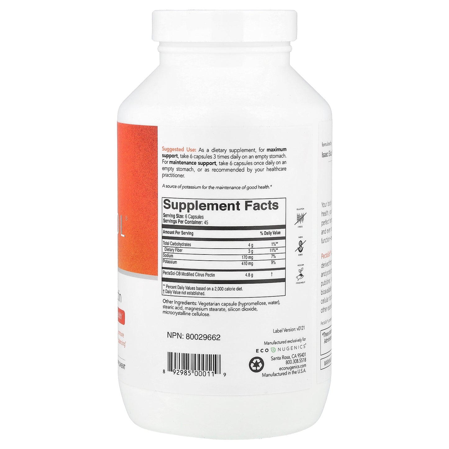 Econugenics, PectaSol® Modified Citrus Pectin, 270 Vegetarian Capsules