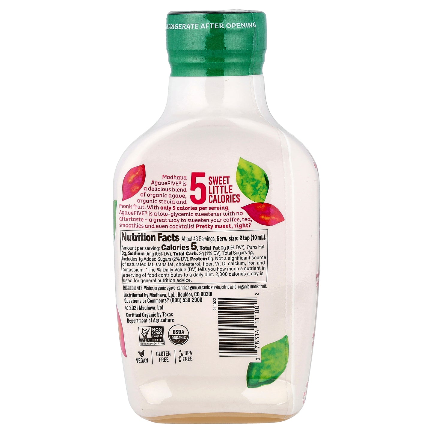 Madhava, Clean & Simple, Organic Agave Five®, Low-Glycemic Sweetener, 16 oz (454 g)