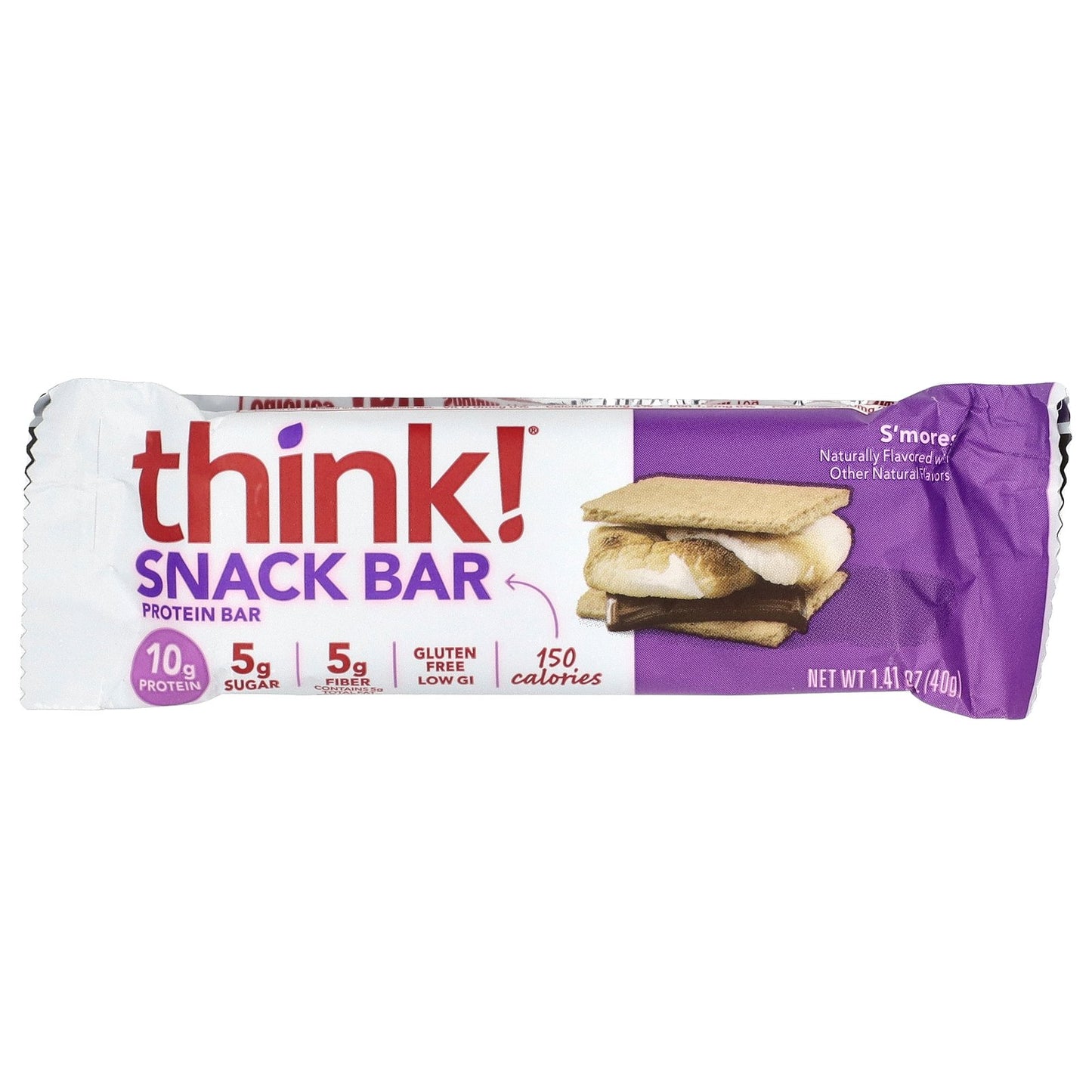 Think !, Snack Protein Bar, S'Mores, 5 Bars, 1.41 oz (40 g) Each