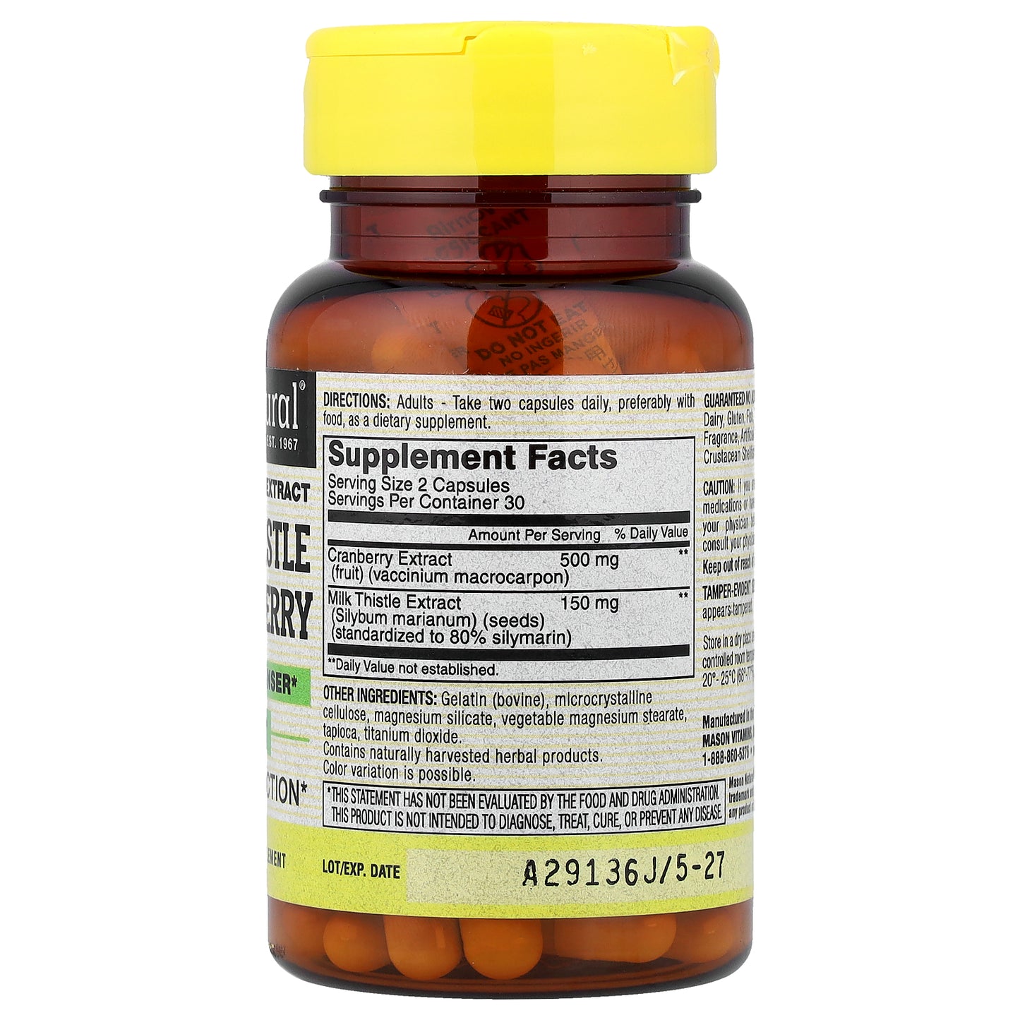 Mason Natural, Milk Thistle & Cranberry, Standardized Extract, 60 Capsules