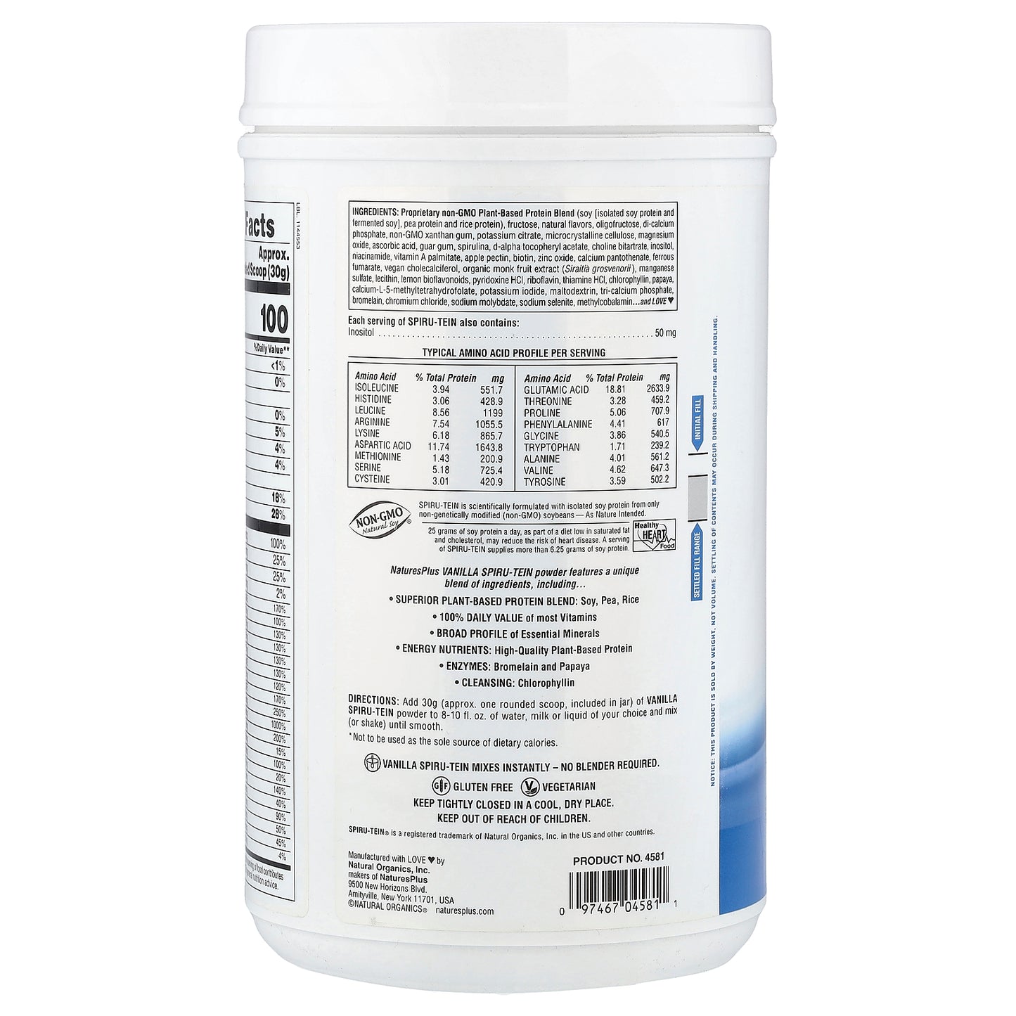 NaturesPlus, Spiru-Tein®, Protein Powder Meal, Vanilla, 2.12 lbs (960 g)