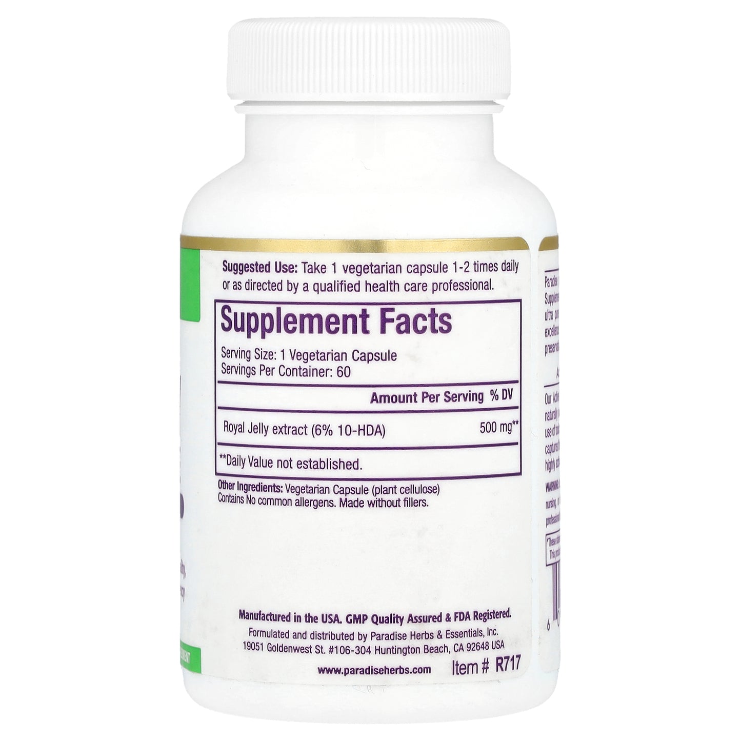 Paradise Herbs, Royal Jelly Concentrate, 60 Vegetarian Capsules (500 mg per Capsule)