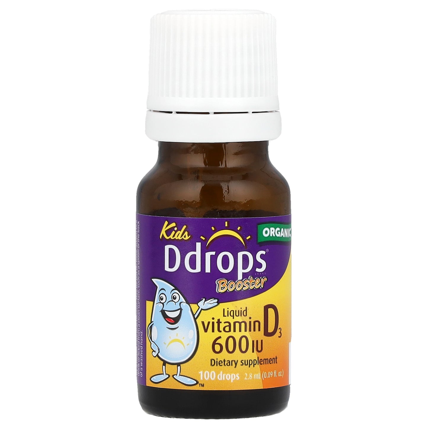 Ddrops, Kids, Booster, Organic Liquid Vitamin D3, 15 mcg (600 IU), 0.09 fl oz (2.8 ml)