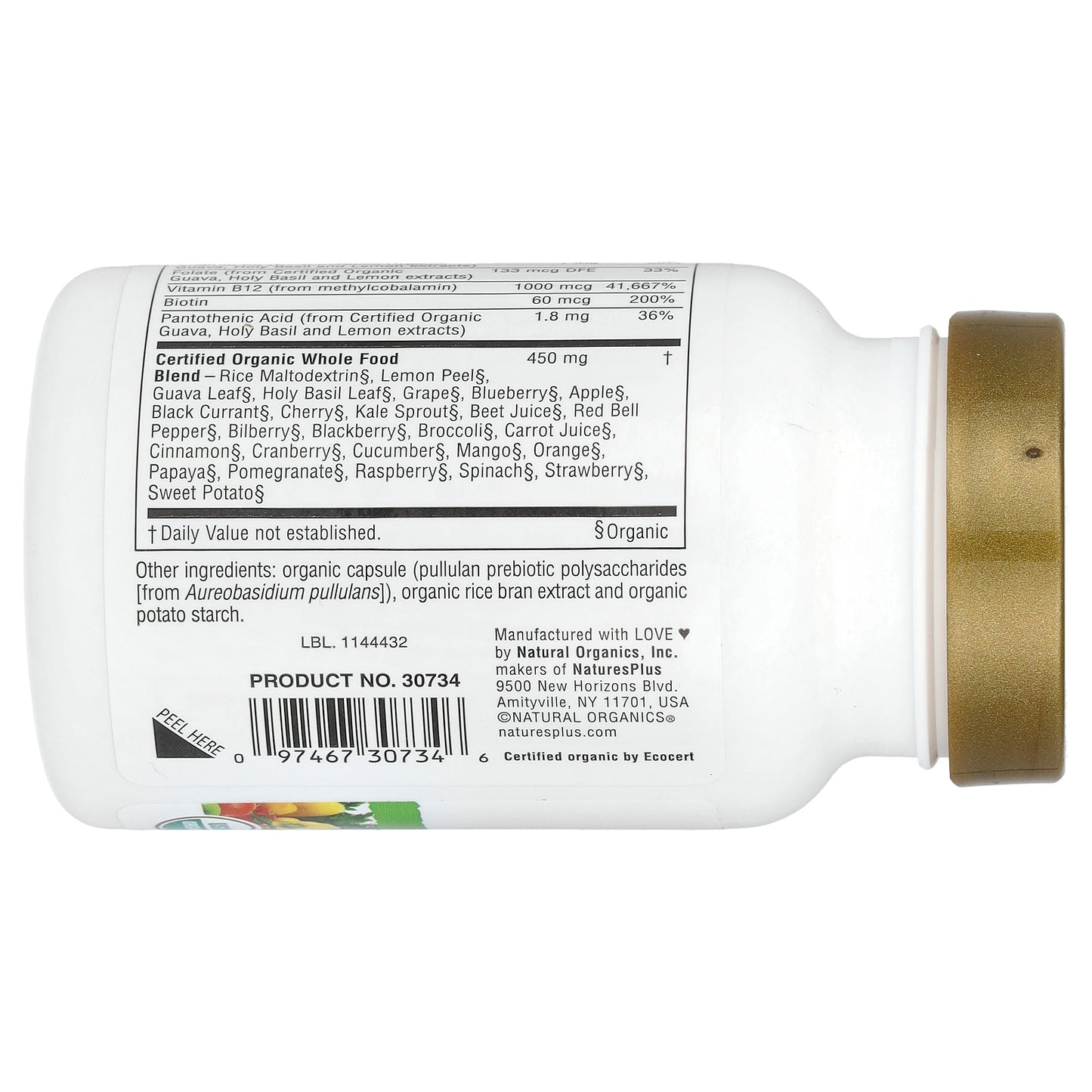 NaturesPlus, Source of Life® Garden, Certified Organic Vitamin B12, 60 Vegan Capsules