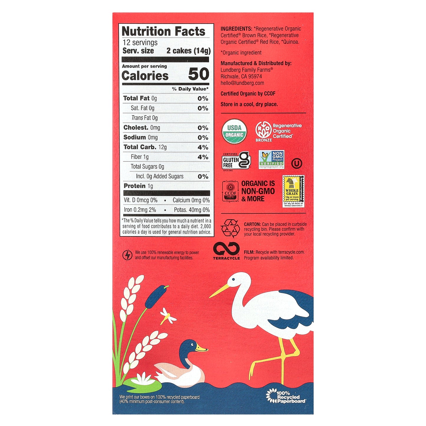 Lundberg, Organic Thin Brown Rice Cakes, Red Rice & Quinoa, 6 oz (168 g)