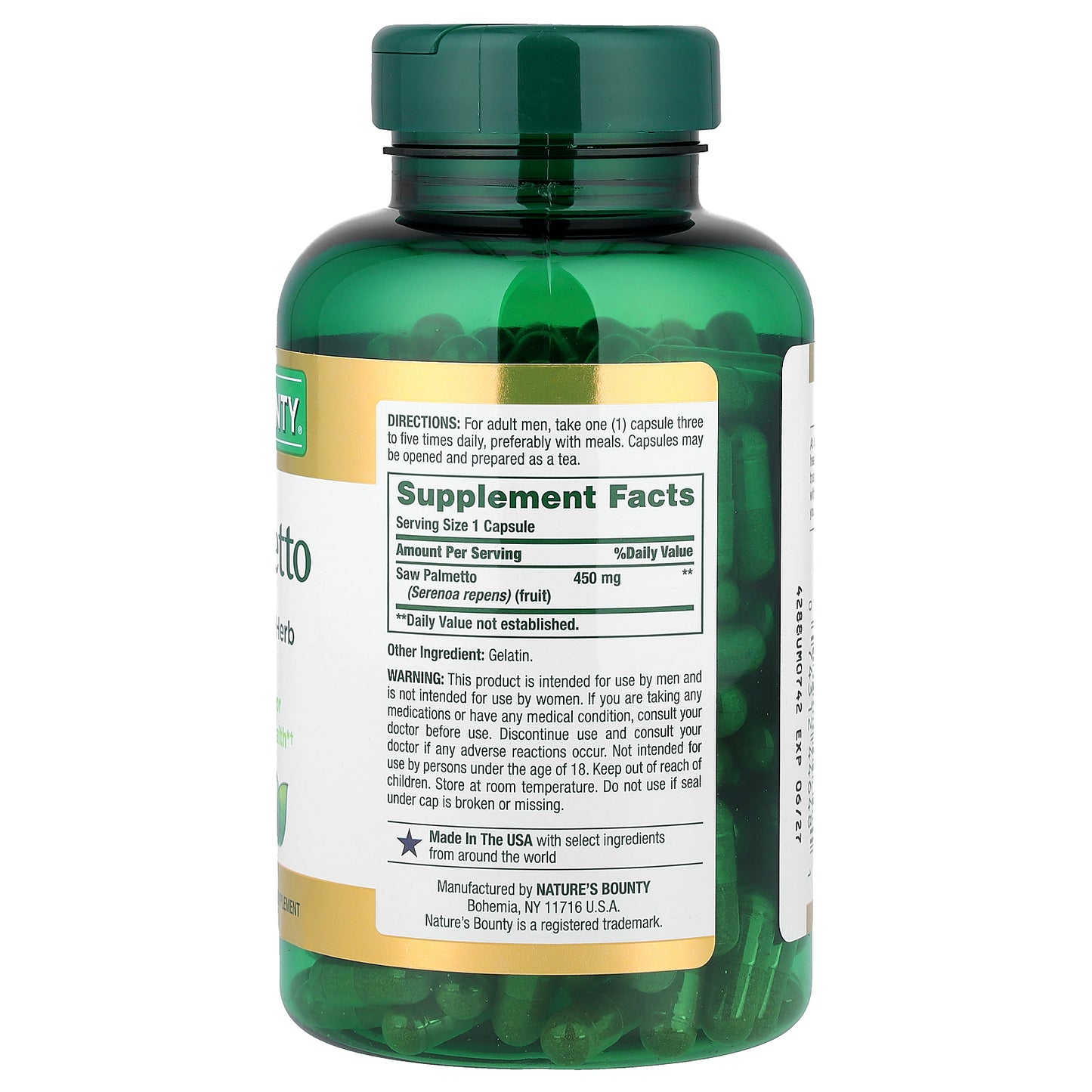 Nature's Bounty, Saw Palmetto, 450 mg, 250 Capsules