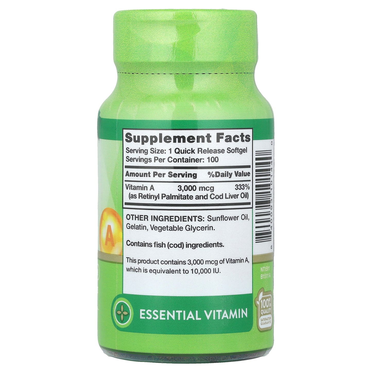 Nature's Truth, Vitamin A, High Potency, 3,000 mcg (10,000 IU), 100 Quick Release Softgels