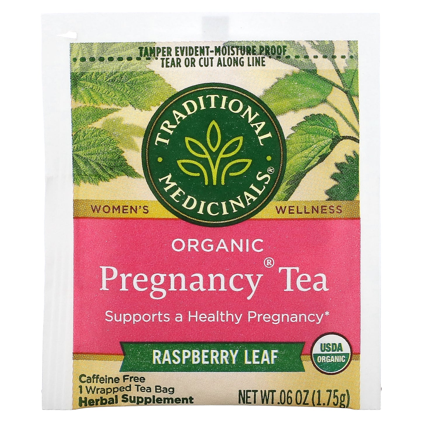 Traditional Medicinals, Organic Pregnancy® Tea, Raspberry Leaf, Caffeine Free, 16 Wrapped Tea Bags, 0.99 oz (28 g)