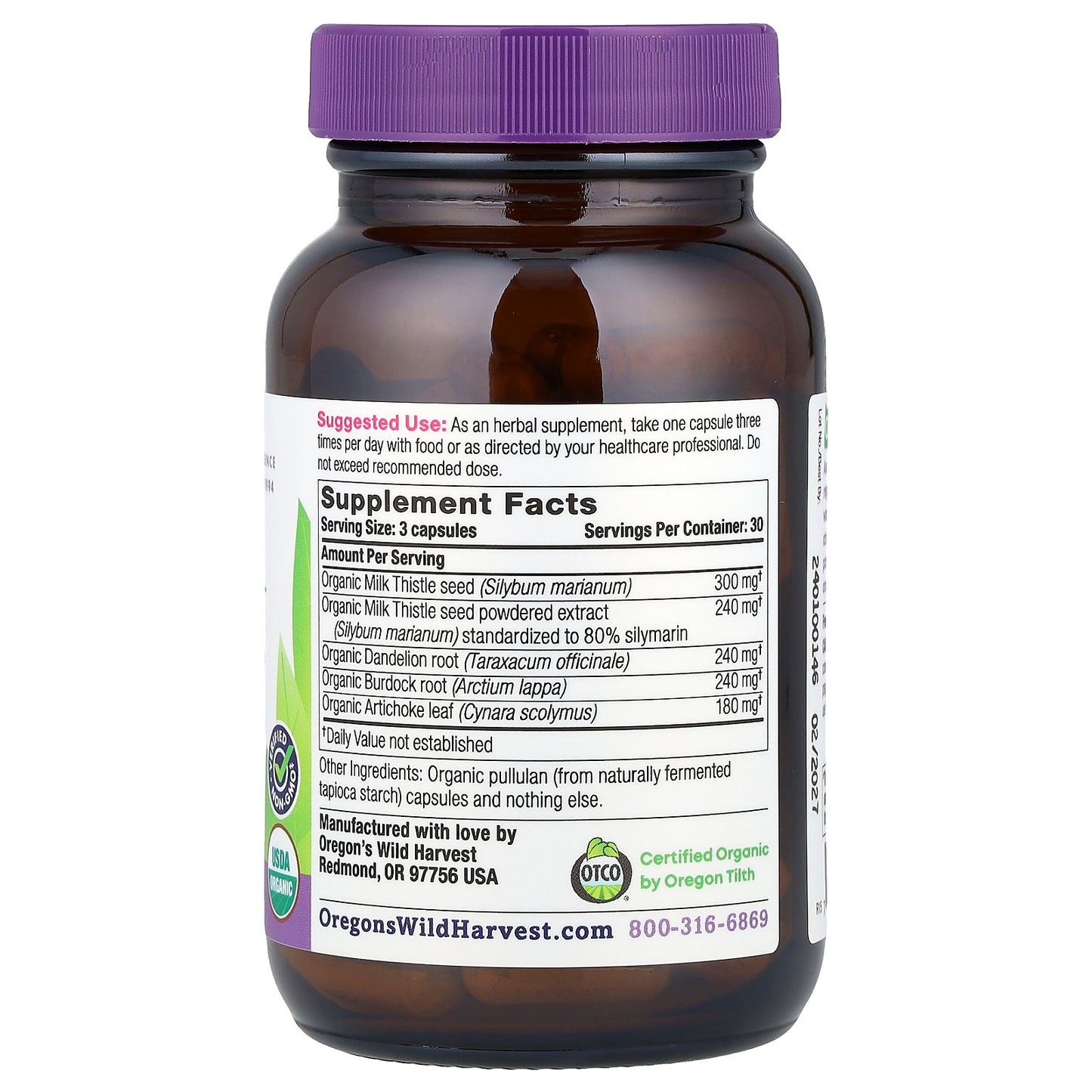 Oregon's Wild Harvest, Organic Milk Thistle Dandelion, 90 Organic Vegan Capsules