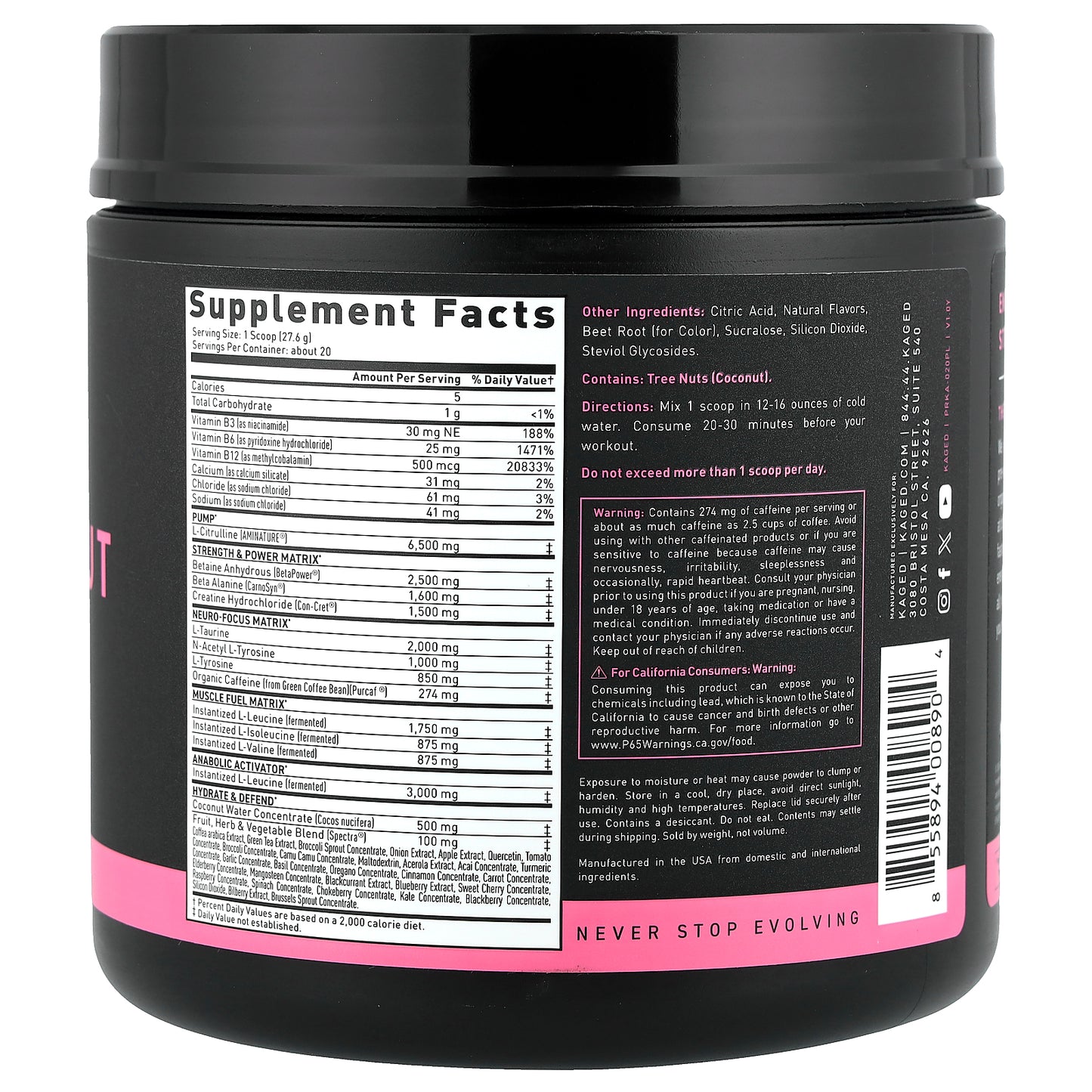 Kaged, Pre-Workout, Pink Lemonade, 1.22 lb (552 g)