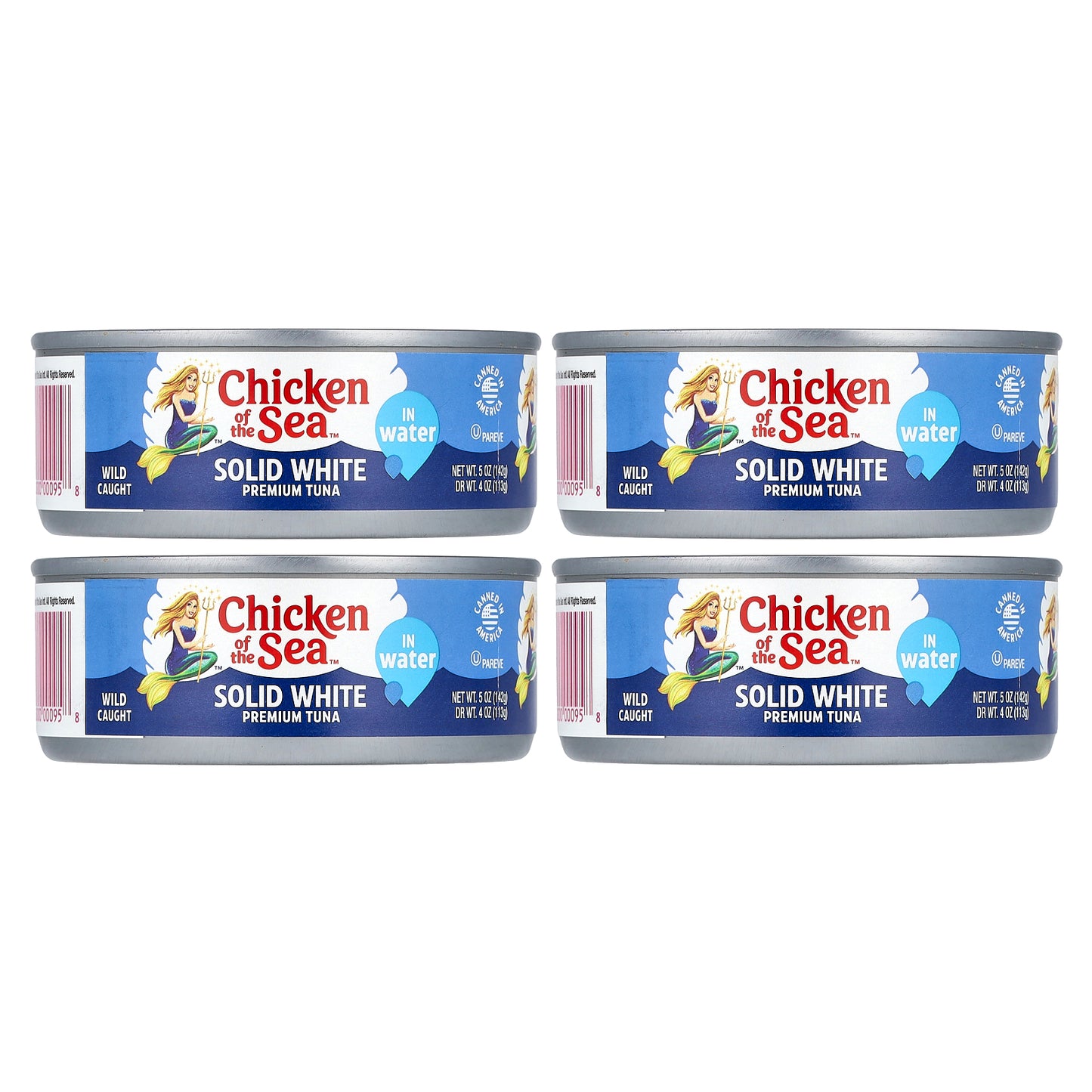 Chicken of the Sea, Wild Caught Solid White Premium Tuna in Water, 4 Pack, 5 oz (142 g) Each