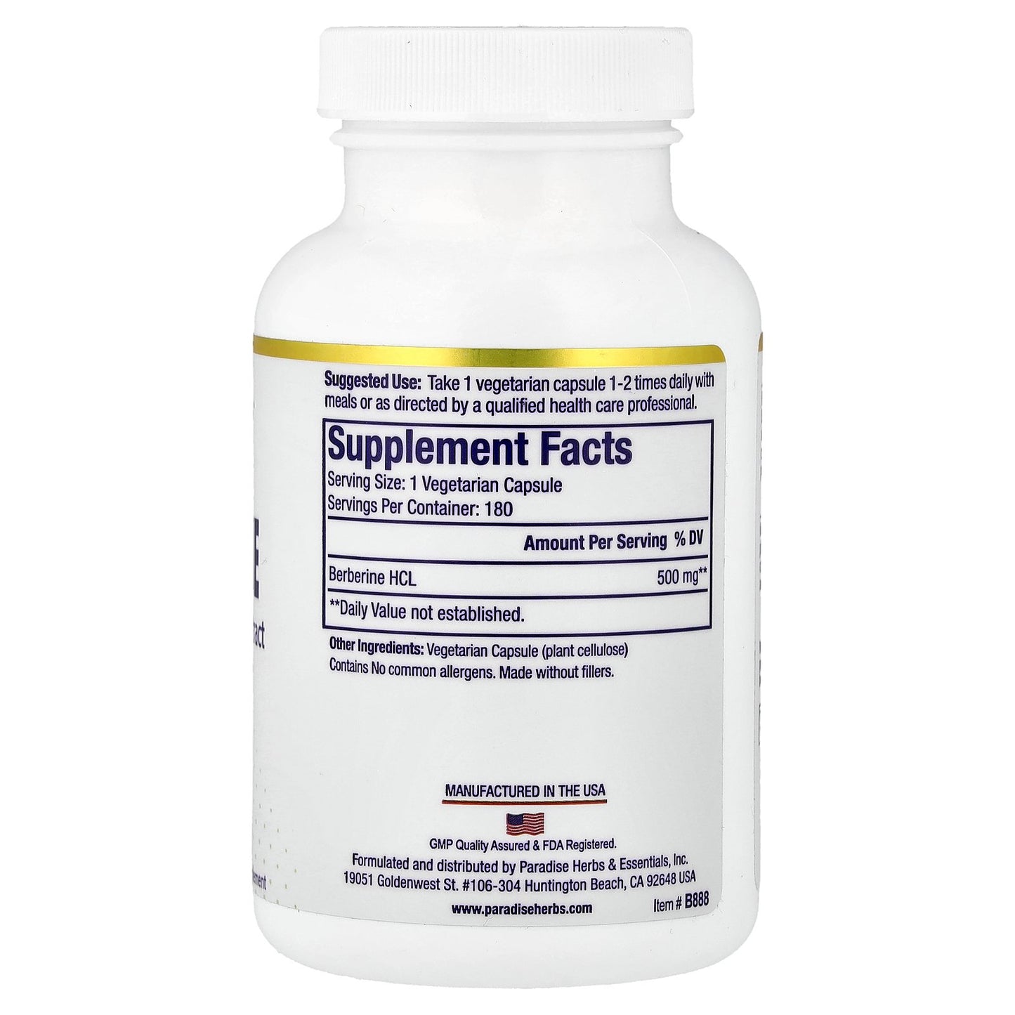 Paradise Herbs, Berberine, 500 mg, 180 Vegetarian Capsules