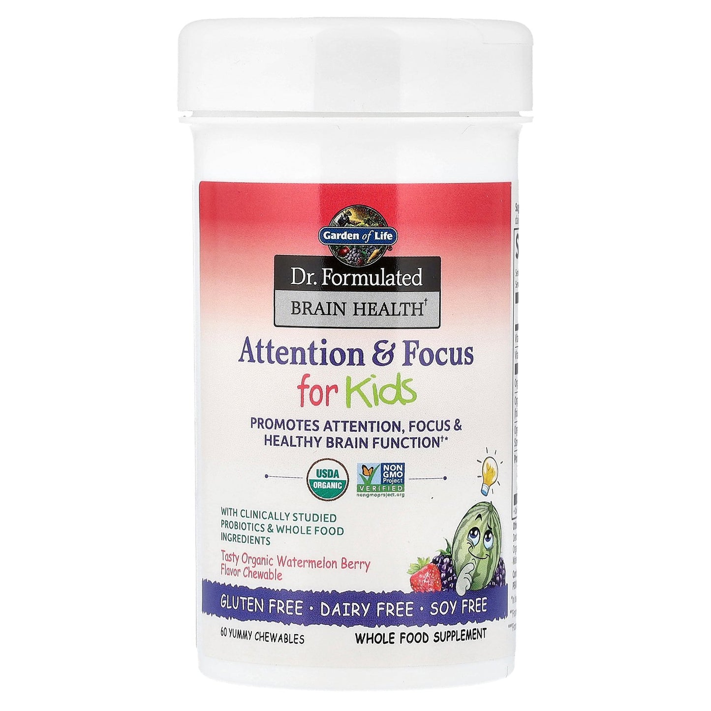Garden of Life, Dr. Formulated Brain Health, Attention & Focus for Kids, Organic Watermelon Berry, 60 Yummy Chewables