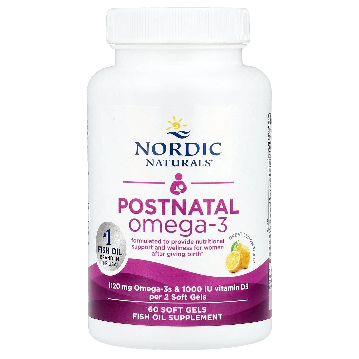 Nordic Naturals, Postnatal Omega-3, Lemon, 60 Soft Gels