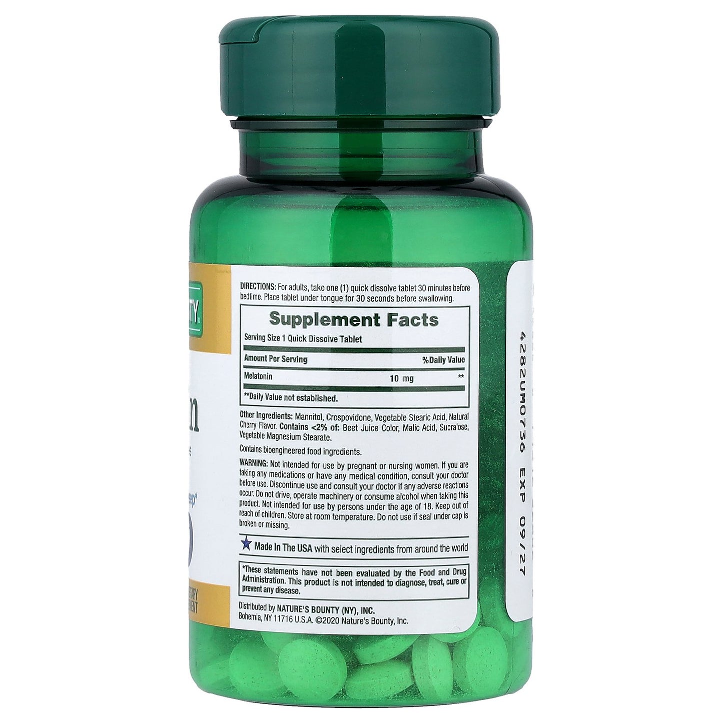 Nature's Bounty, Melatonin, Natural Cherry, 10 mg, 45 Quick Dissolve Tablets