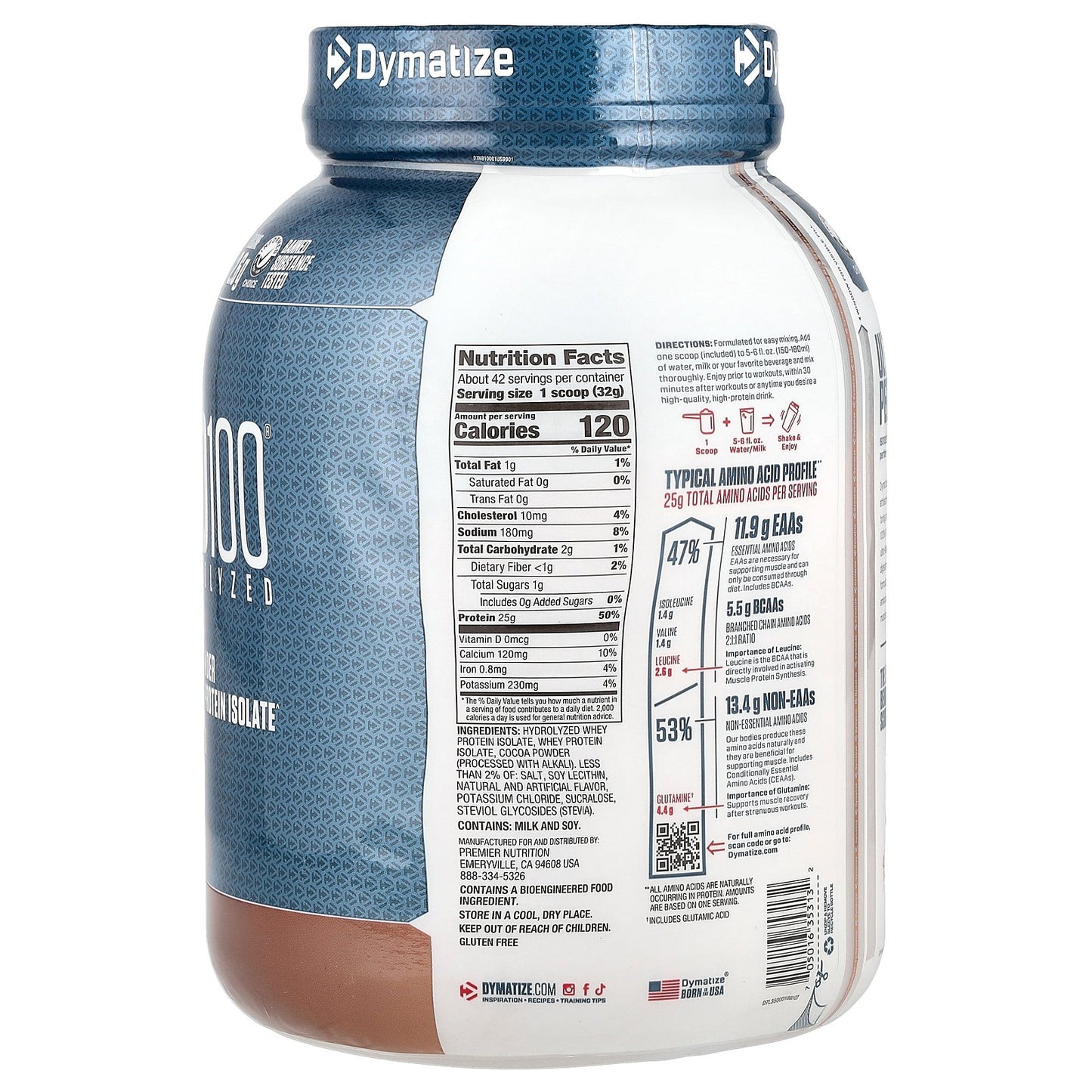 Dymatize, ISO100® Hydrolyzed, 100% Whey Protein Isolate, Gourmet Chocolate, 3 lb (1.37 kg)