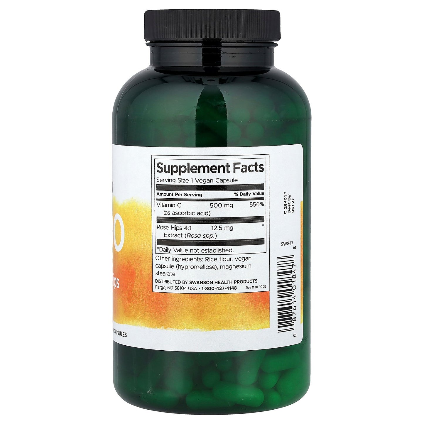 Swanson, C-500, Vitamin C with Rose Hips, 400 Vegan Capsules