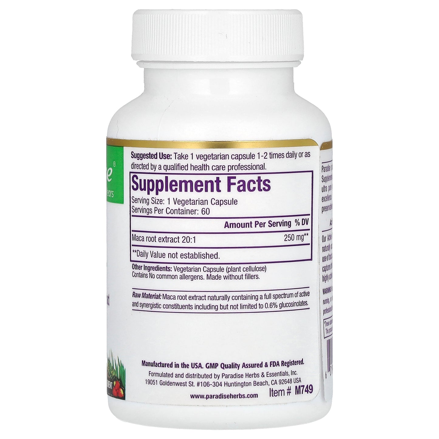 Paradise Herbs, Maca, 60 Vegetarian Capsules (250 mg per Capsule)