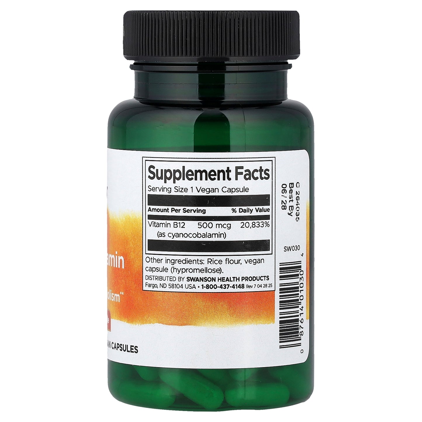 Swanson, Vitamin B12, 500 mcg, 100 Vegan Capsules