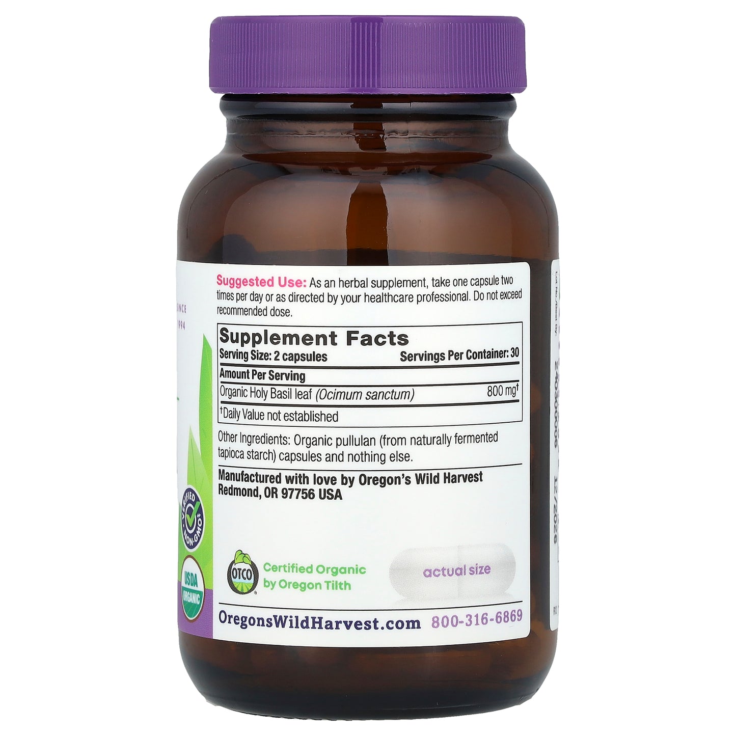 Oregon's Wild Harvest, Organic Holy Basil, 60 Vegan Capsules (400 mg per Capsule)