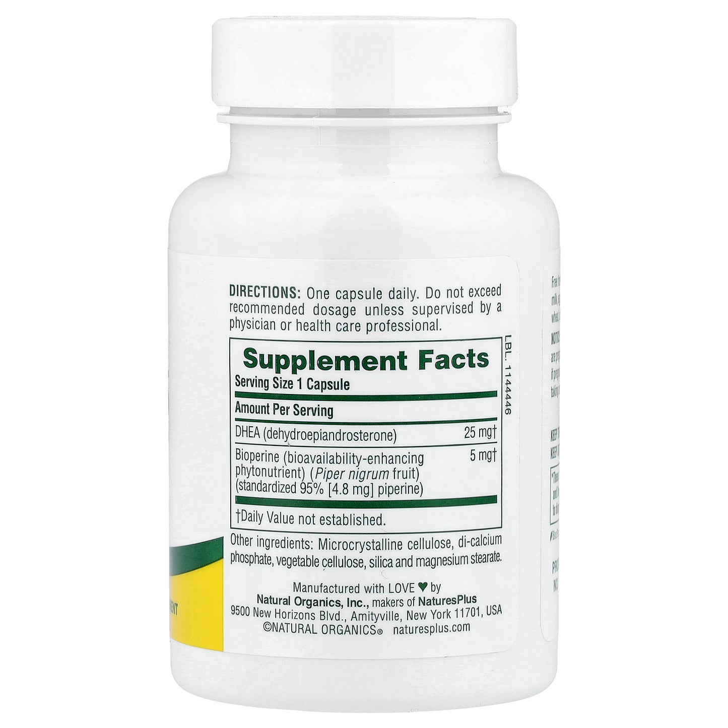 NaturesPlus, DHEA-25 with Bioperine®, 60 Capsules