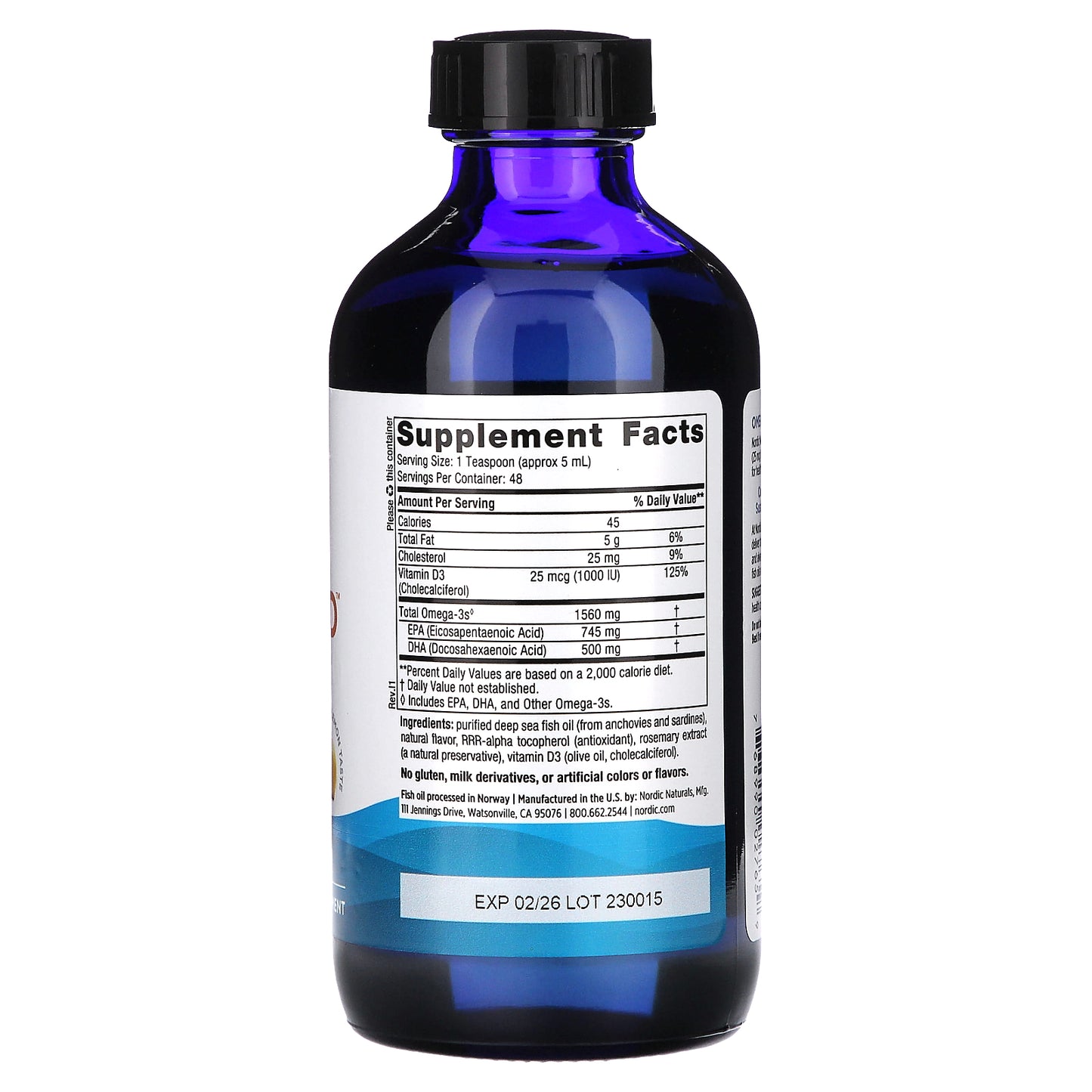 Nordic Naturals, Omega-3D, Lemon, 8 fl oz (237 ml)