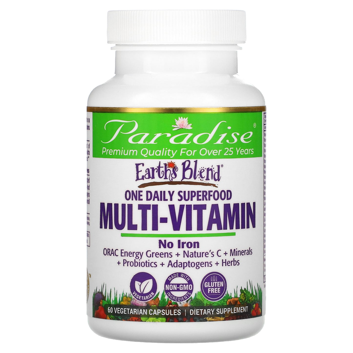 Paradise Herbs, Earth's Blend ®, One Daily Superfood Multi-Vitamin, No Iron, 60 Vegetarian Capsules